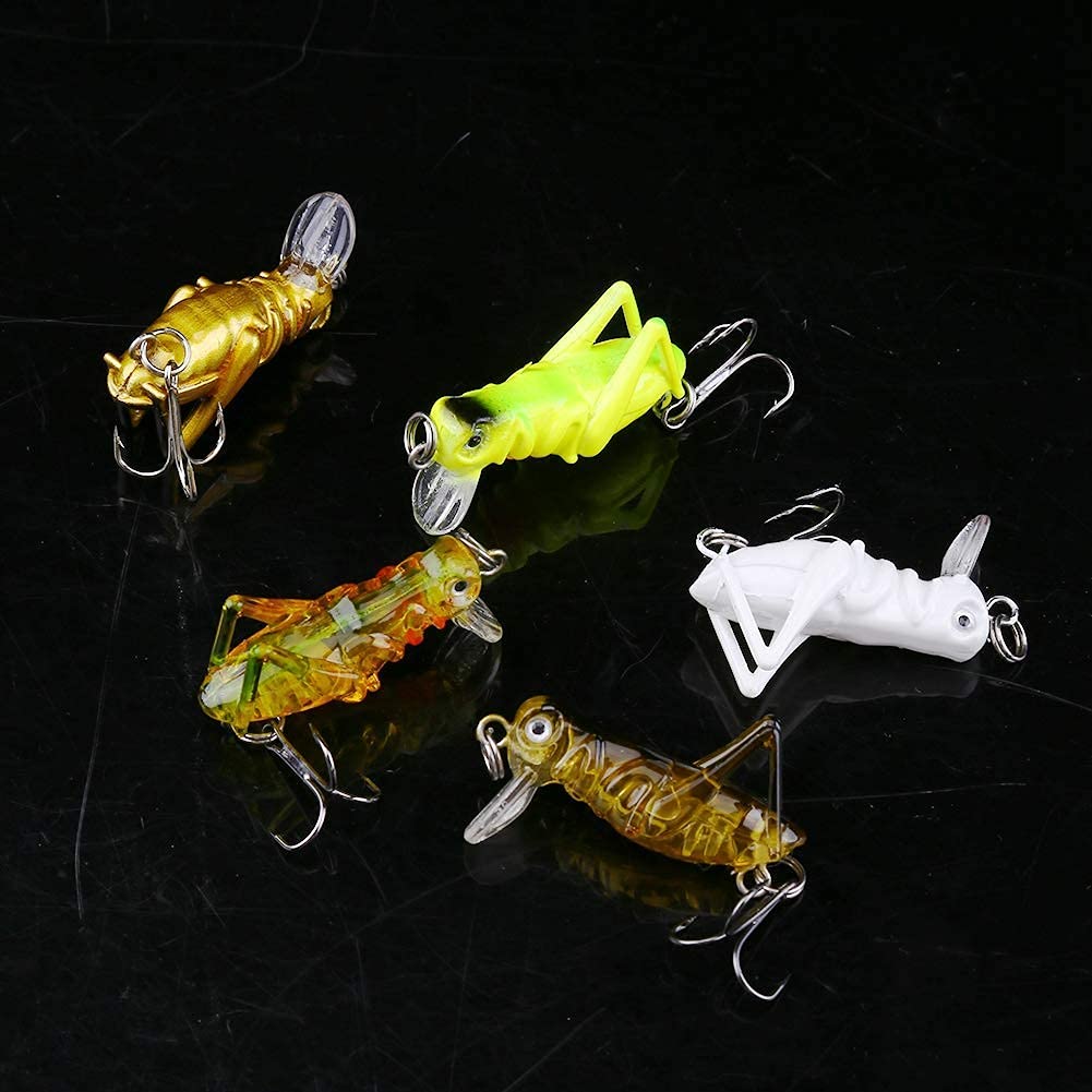 Lot De 5 Leurres Criquets Lumineux – Appâts Bioniques En ABS, Hameçons Triples, Pour Pêche De Nuit