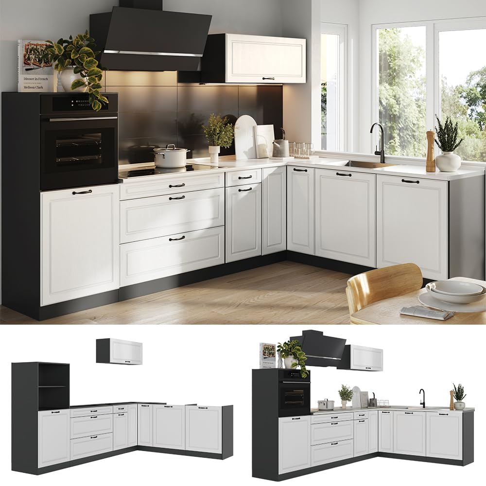 Vicco Cucina angolare completa R-Line, Bianco country/Antracite 287 x cm