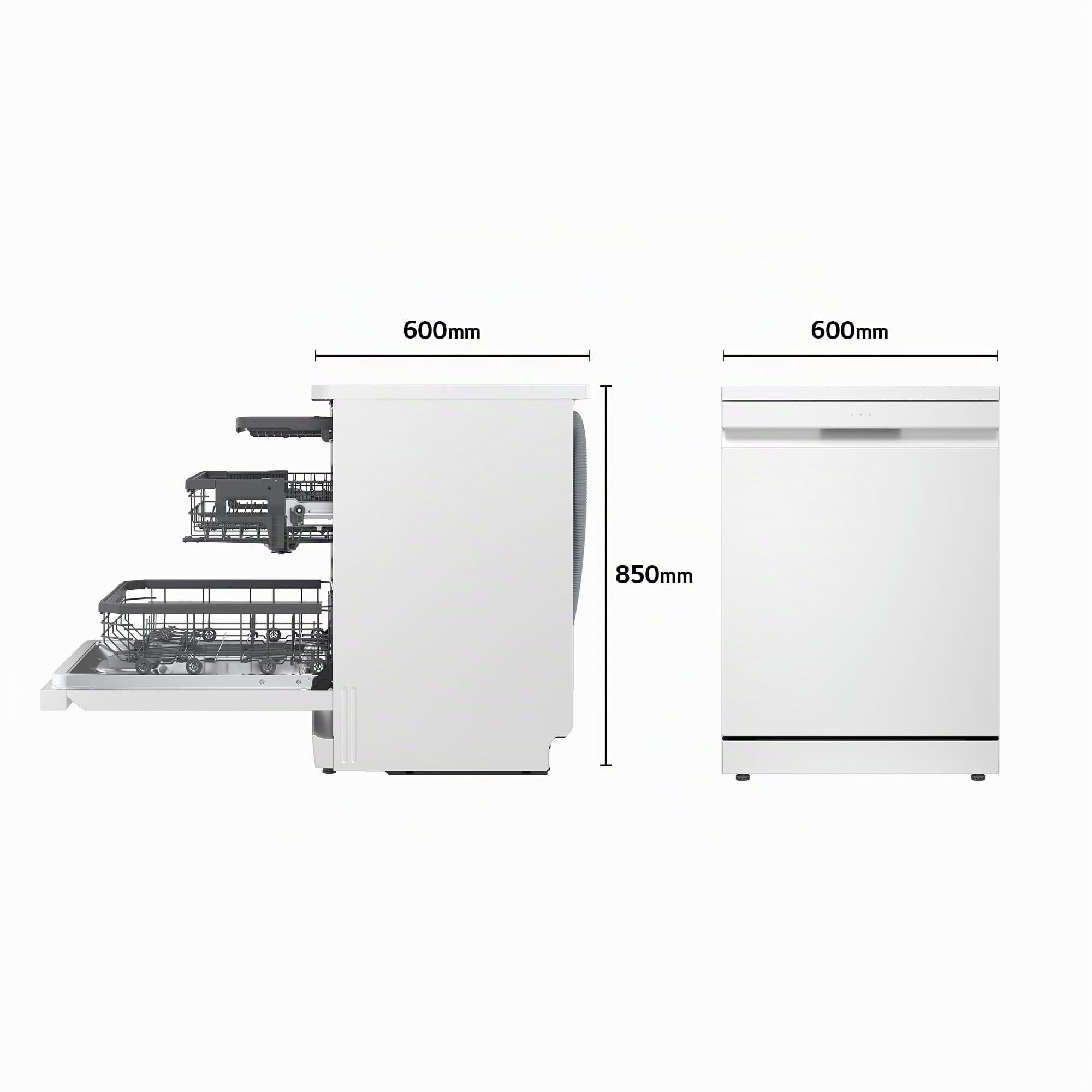 LG DF375HWS - Lavavajillas QuadWash Steam, Sistema EasyRack, Bandeja para Cubiertos, Wi-Fi ThinQ, TrueSteam, Apertura Automática, 14L, Eficiencia A, Blanco Marfil