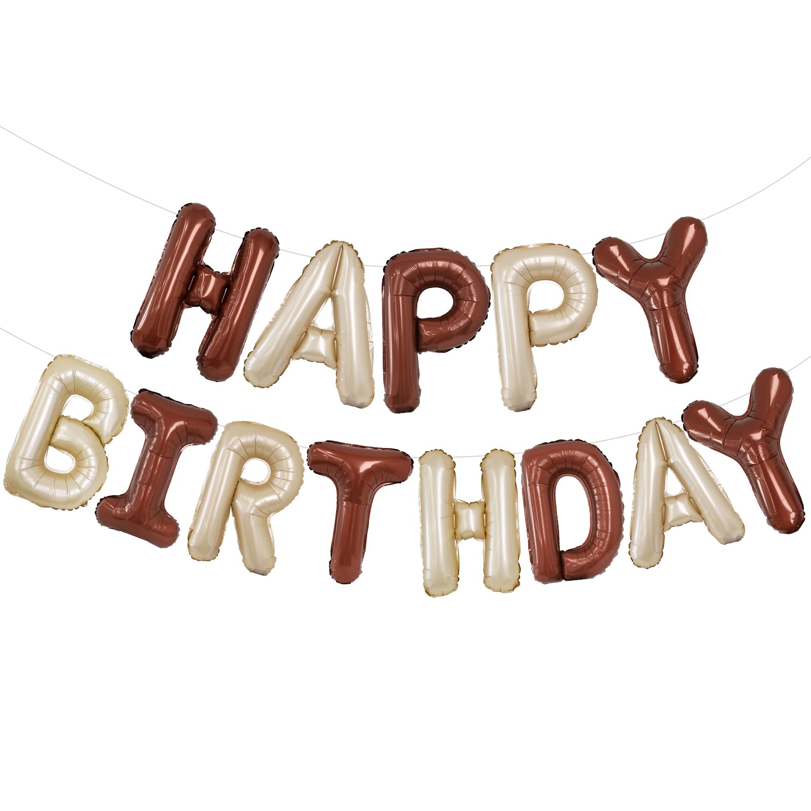 Beige Brown Happy Birthday Balloon Banner, 16 Inch Foil Mylar Cream Brown Happy Birthday Balloons Letters, Off White Birthday Sign, Neutral Tan