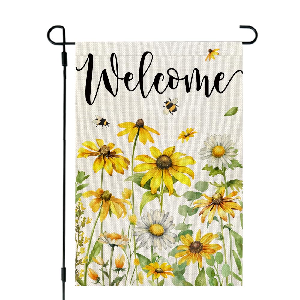 CROWNED BEAUTY Summer Floral Garden Flag 12x18 Inch Double Sided Small Welcome Burlap Holiday Flag for Outside Yard