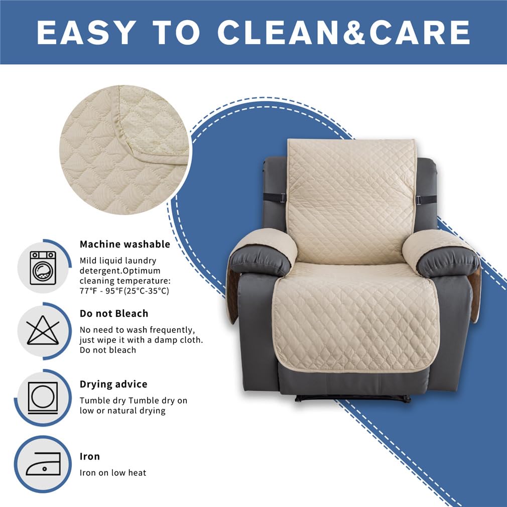 Fansu Funda de Sillón Relax 3 Plaza, Diamante Impermeable Sillón Relax Funda Reclinable, Cubre sofá, Extraíbles y Lavables Protector sofá Acolchado (Beige,3 Plaza)