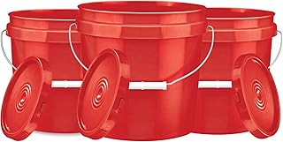 House Naturals 2 Gallon Red Plastic Food Grade buckets containers with Lids - Pack of 3