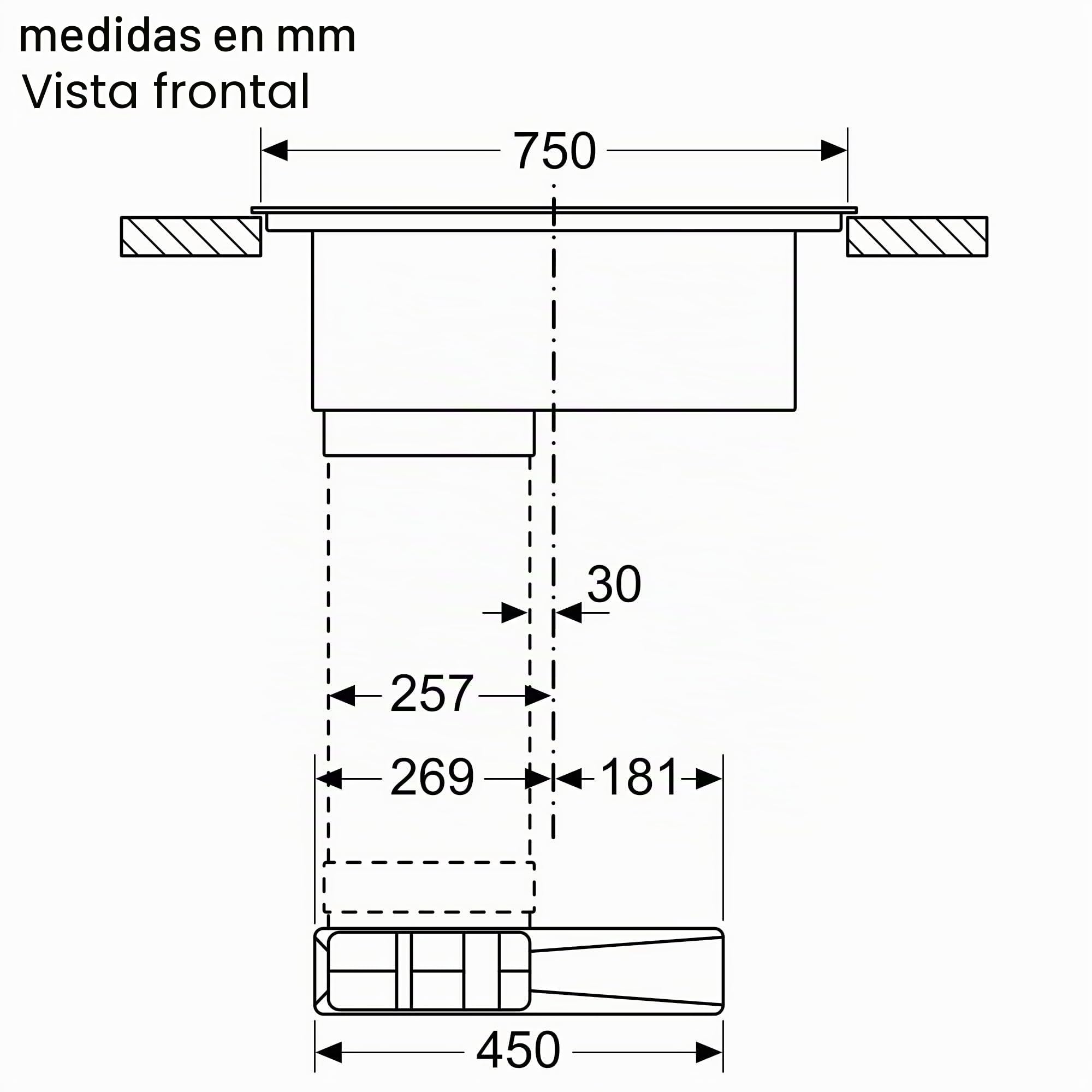 NEFF V58NBS1L0 N 50 - Placa de inducción con extractor integrado de 80 cm, extremadamente silencioso, sin marco, control táctil, inducción Combi, filtro de grasa fácil de limpiar, nivel de potencia