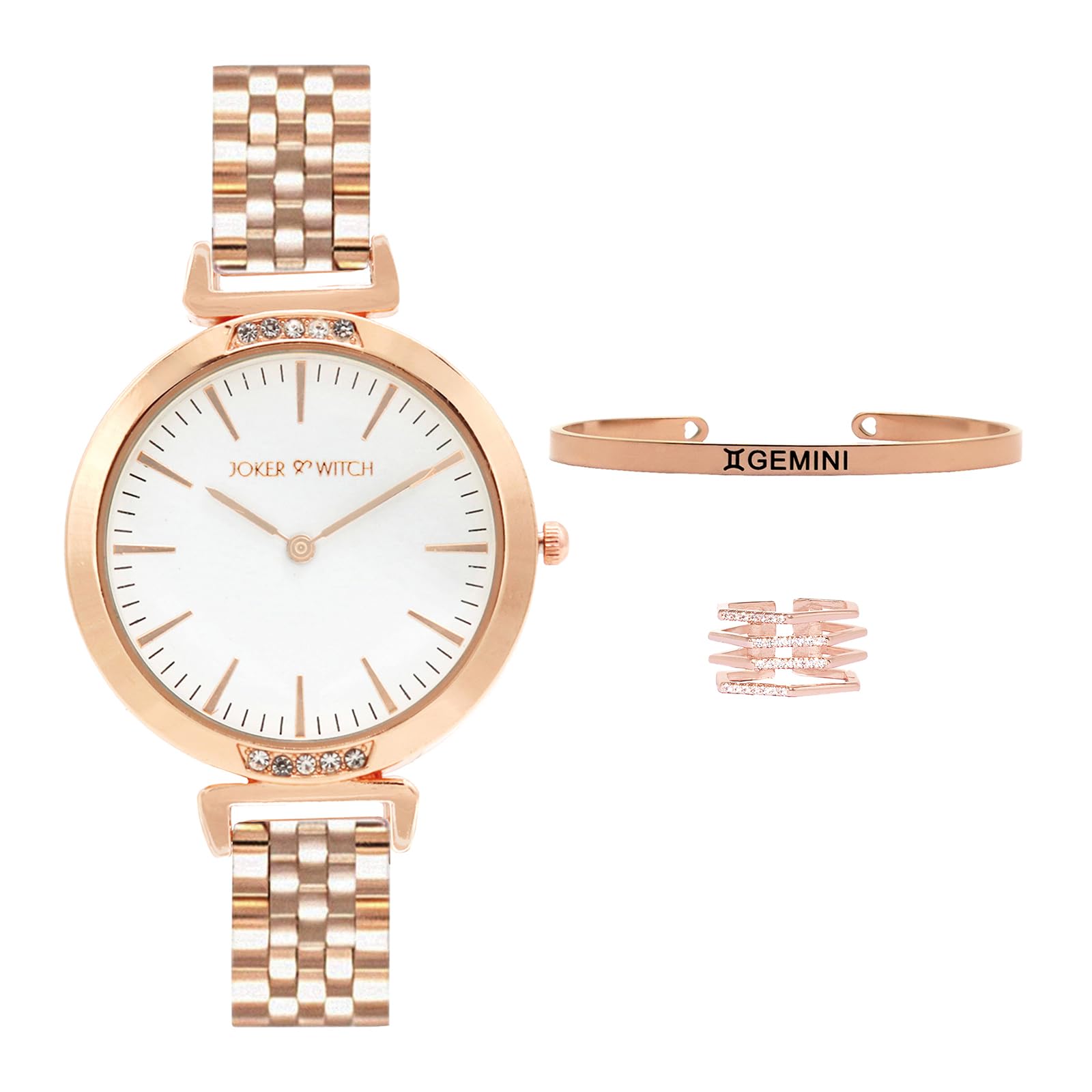Joker & Witch Stainless Steel Women Glistening Love Gemini Love Triangle Analogue Watch, White Dial, Rose Gold Band (B0C8615MM3) Amazon Price History, Amazon Price Tracker