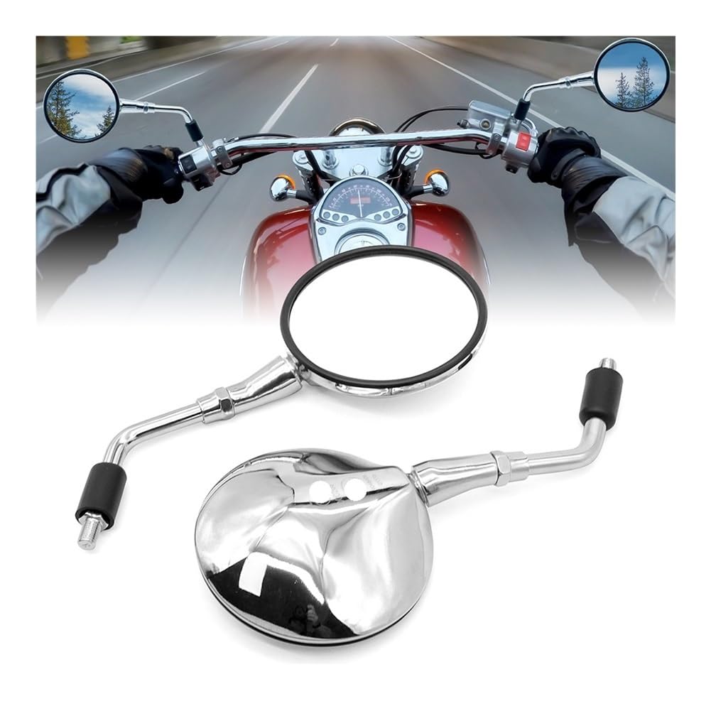 Espejo retrovisor para Motocicleta Par De Espejos Retrovisores Universales para Motocicleta, Cromados En Plata, con Rosca De 10 Mm, Redondos Y Ovalados.
