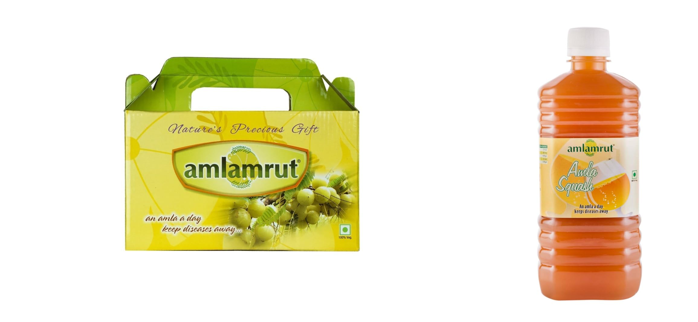 Amlamrut Amla Health Pack Mini | Natural Gooseberry Snack Mix | Vitamin-C-Rich Traditional Blend + Amla Squash 450ml | Sweet-Tangy Gooseberry Drink Concentrate for Refreshing Beverages