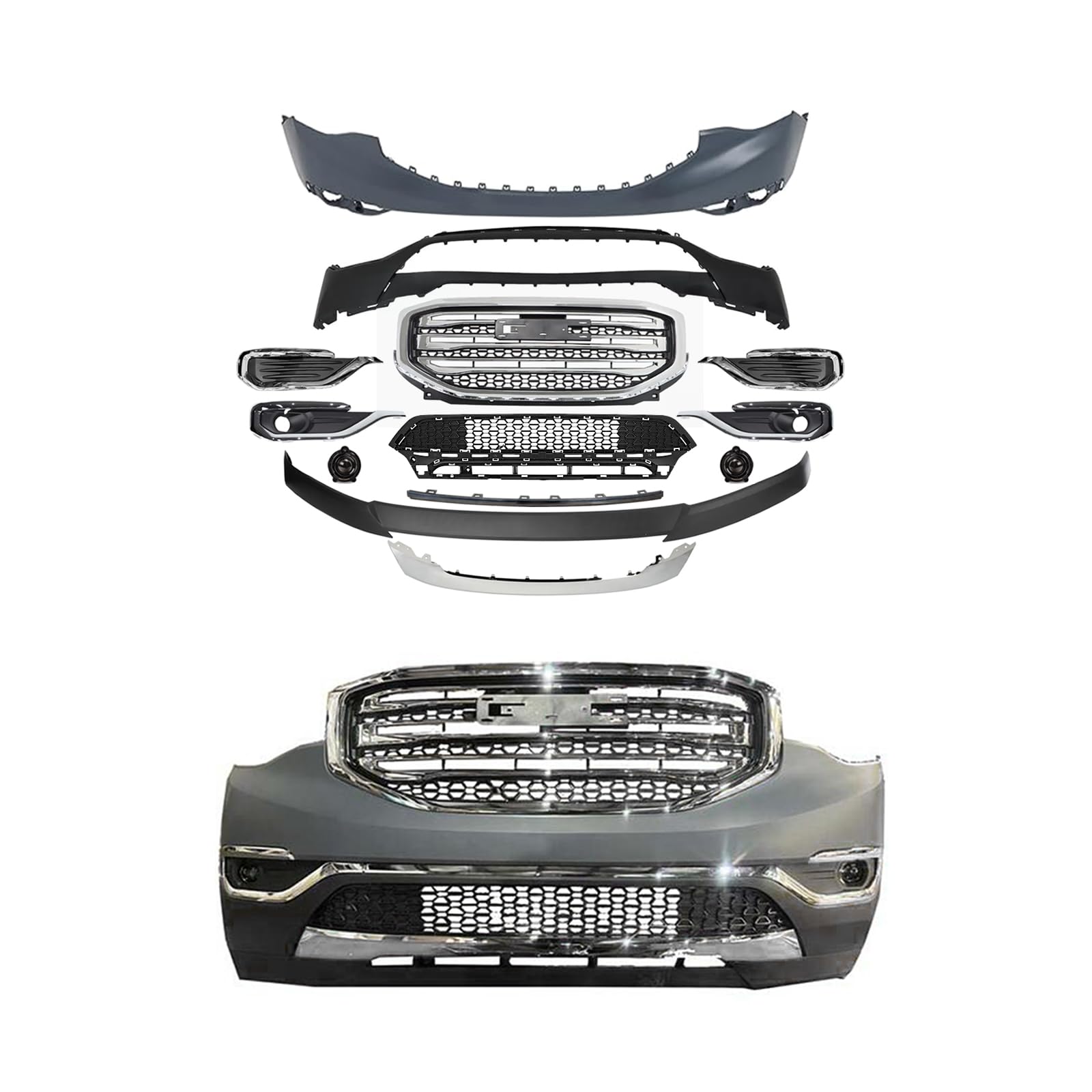 Complete Front Bumper Grille Kit Compatible With 2017 2018 2019 G-M-C Acadia SL SLE SLT Models Expt Denali Front Bumper Grille Kit with Fog Lamp