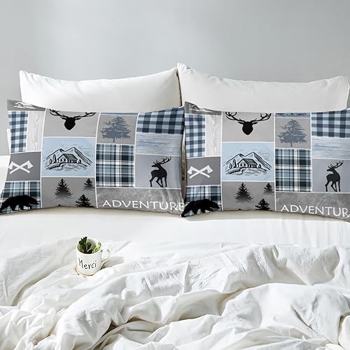Miniatura 6 de Juego de edredón de cabaña, juego de ropa de cama rústica de oso y ciervo, tamaño matrimonial para niños, adolescentes y adultos, edredón de