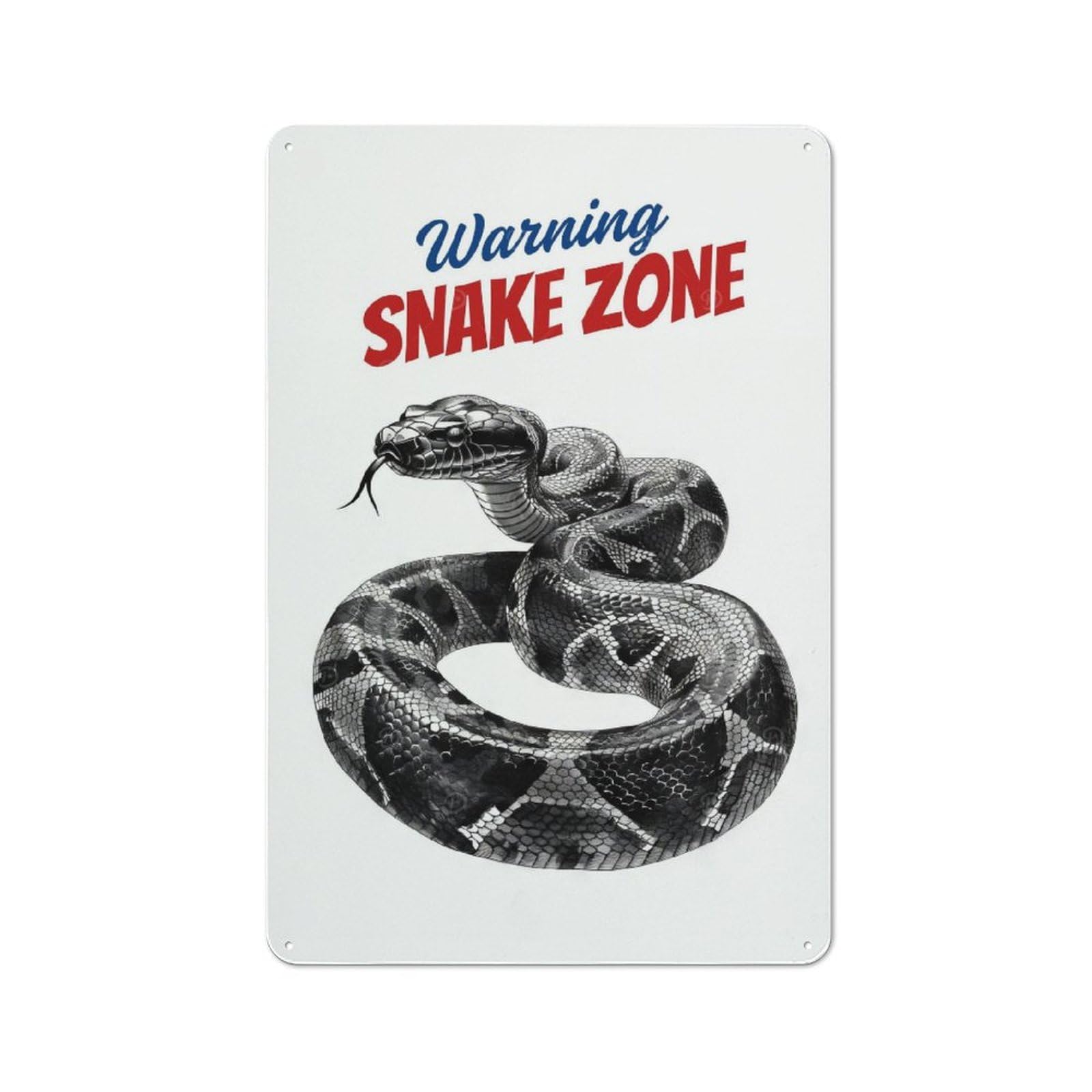Warning Snake Zone Watercolor Industrial-style Tin Sign 30x20cm for Living Room Wall, for Metal Sign Collectors, for Garage And Workshop Walls