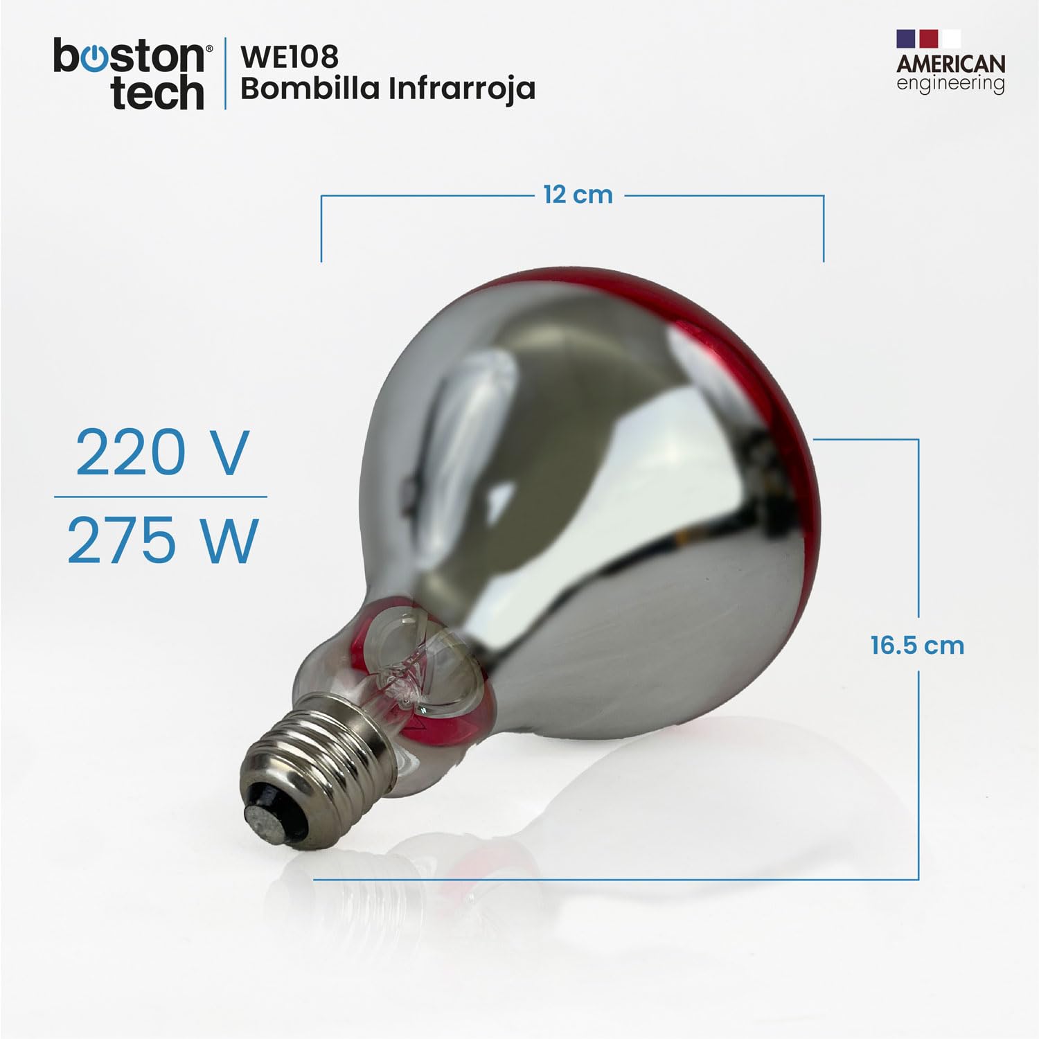 Boston Tech Bombilla Infrarroja para Termoterapia. Alivio para dolores musculares MEDIDAS 12 x 0,03 x 16,5 cm - ROSCA E27