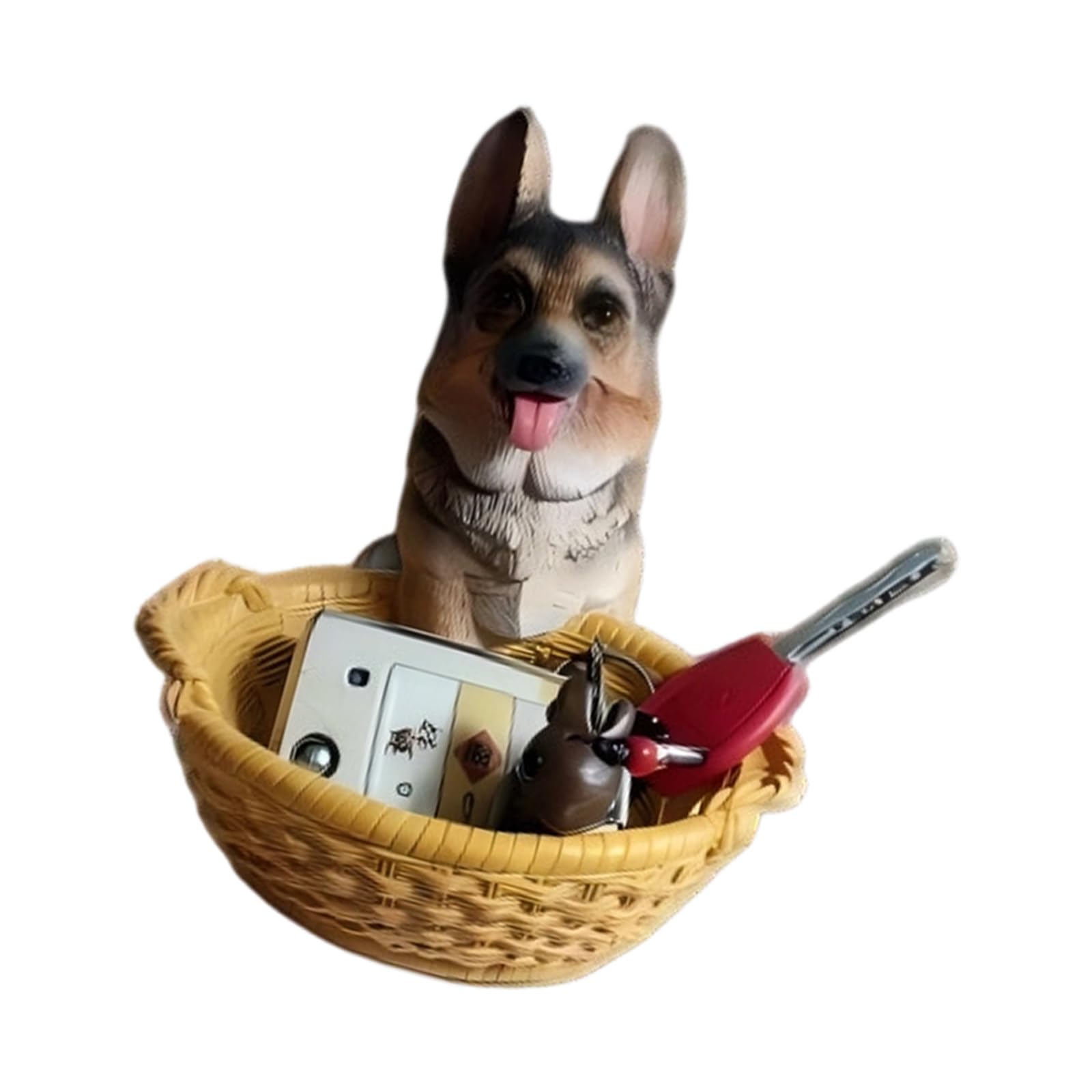MCAOAL German Shepherd Figurine Organizer Basket Tabletop Storage Bowl for Offices Desk Bedroom Dresser and Living Room Resin Dog