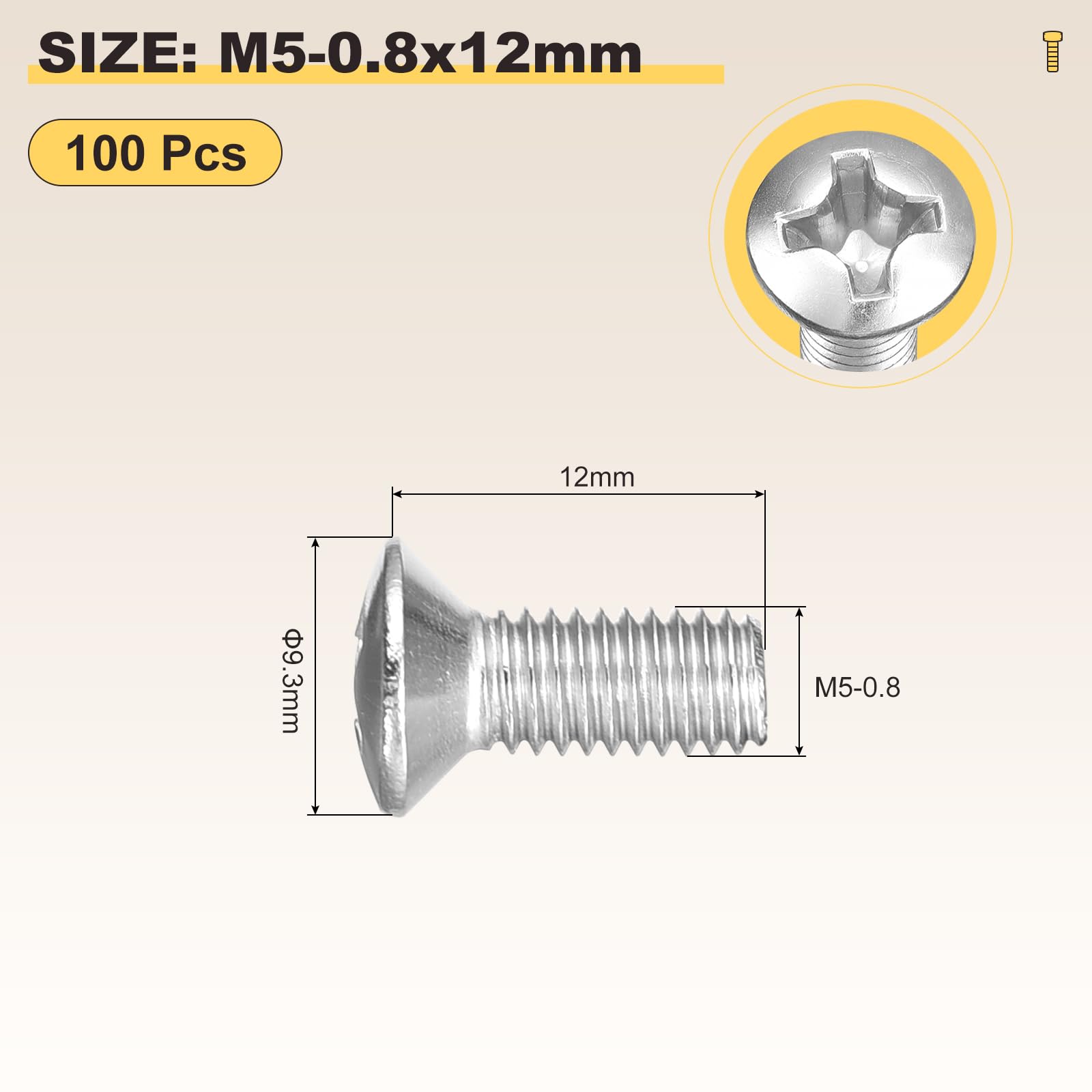 METALLIXITY Phillips Cross Recessed Countersunk Head Screws Bolts (M5-0.8x12) 100Pcs - Image 2