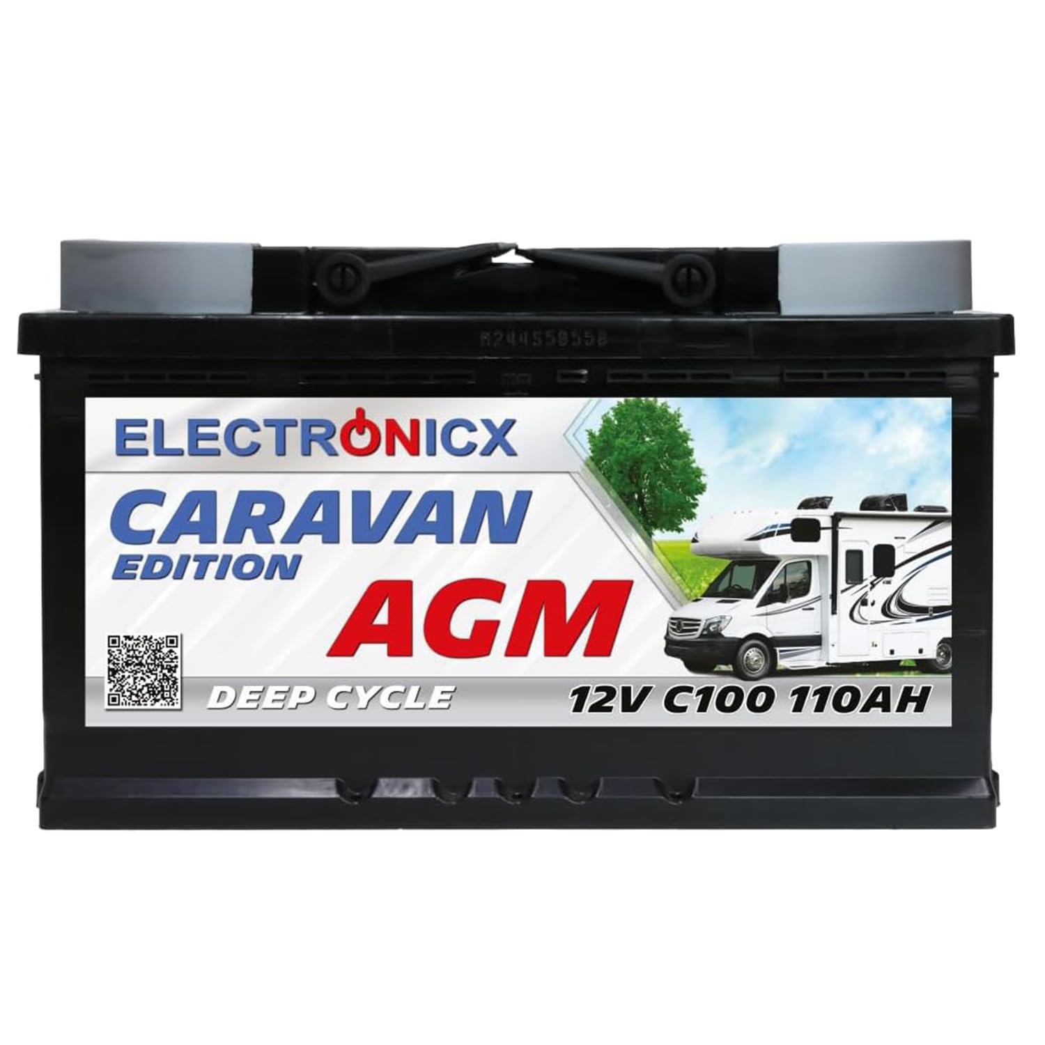 Batterie de service Electronicx AGM Caravan Edition 12V 110Ah – 110 ah Batterie à décharge lente pour camping-car, caravane, solaire– sans entretien, étanche, anti-fuite 315×175×190 mm