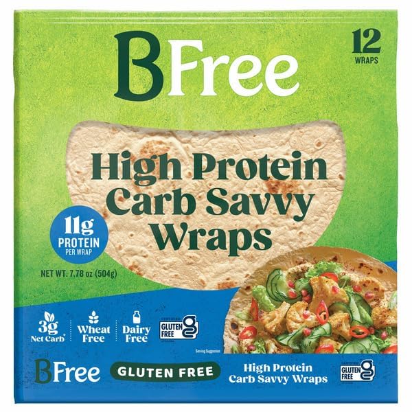 B-Free High Protein Carb Savvy Wraps (12 Count) – 11g Protein – Gluten Free, Vegan, Wheat-Free, Non-GMO