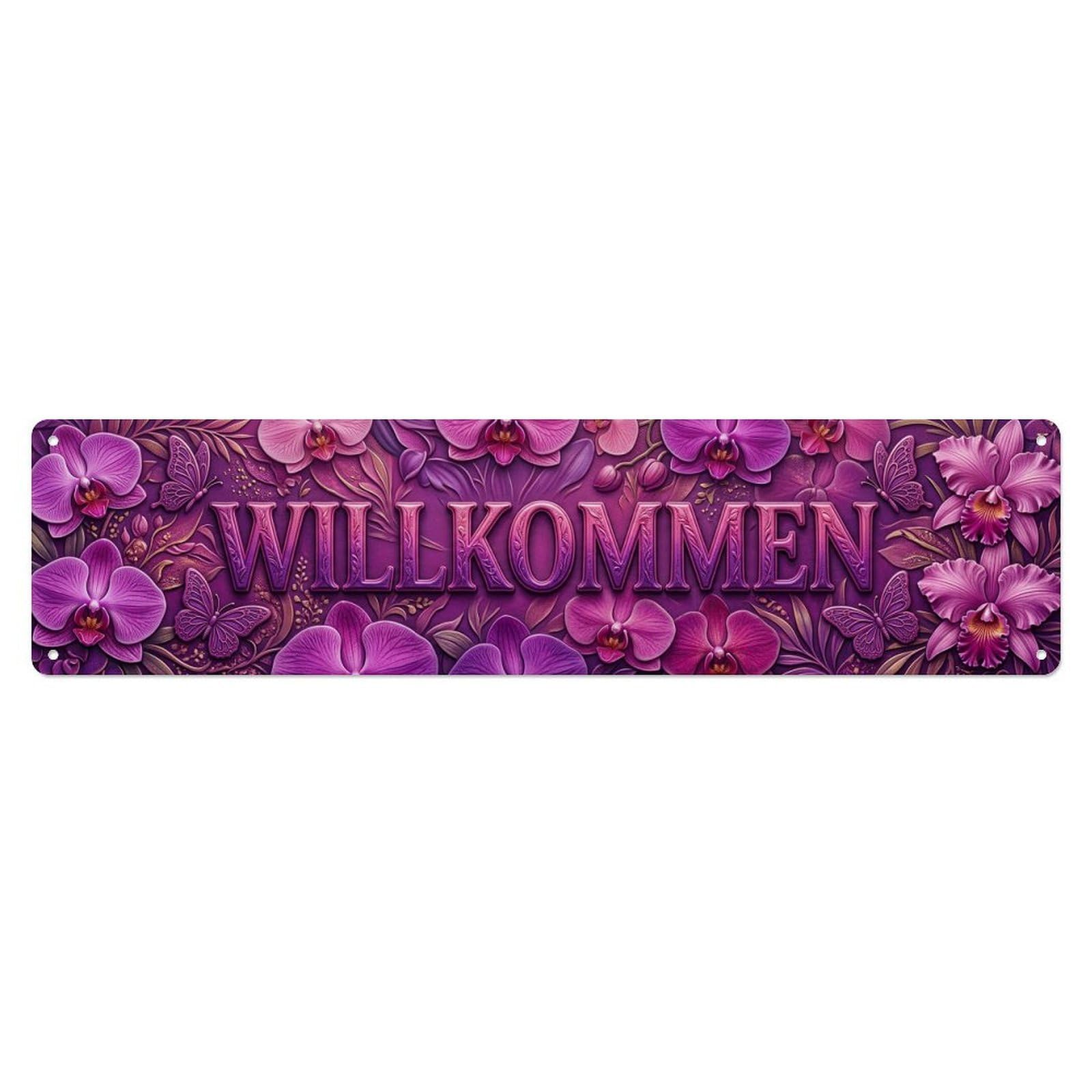 Orchid Purple Exotic Floral Welcome Metal Tin Sign