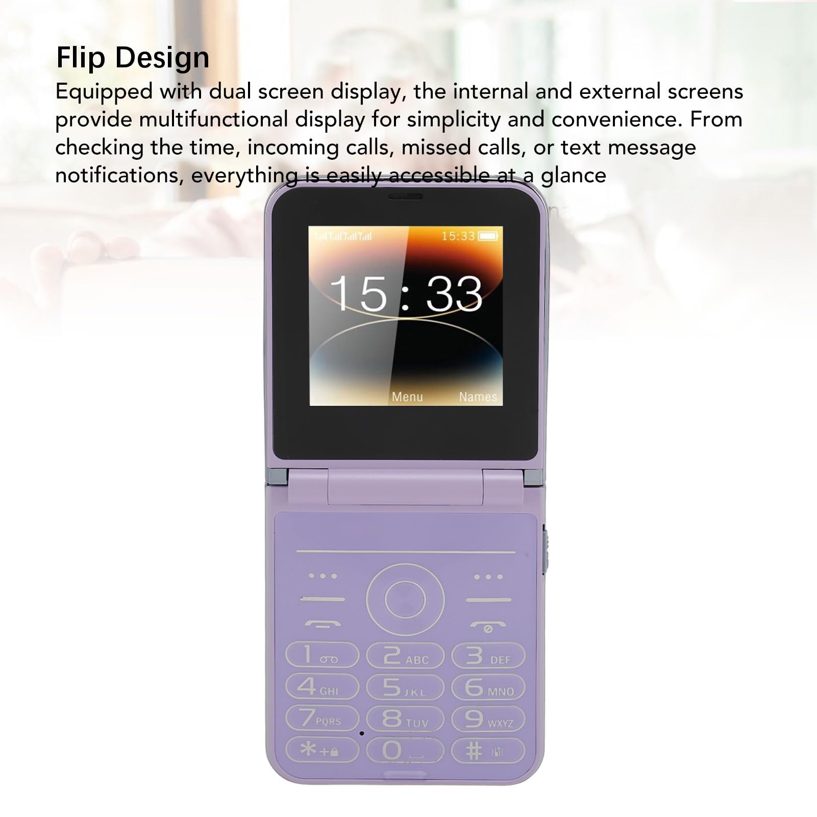 Annadue Teléfono Celular con Botones Grandes para Personas Mayores, Pantalla Dual, Dígitos Grandes, Marcación Rápida, Altavoz, Cámara HD, Linterna LED, Batería de 1400 MAh (Purple)