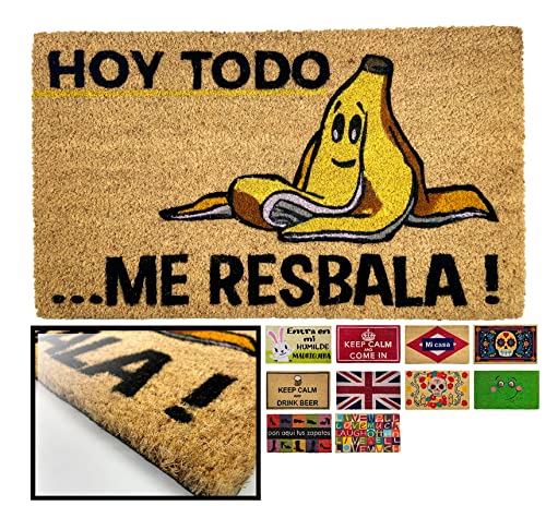 LUCA HOME - Felpudo Entrada casa Original y Divertido de Coco Natural - Felpudo me resbala 40x70 - Ideal para Puertas de Exteriores Cubiertas, pasillos y entradas de hogares