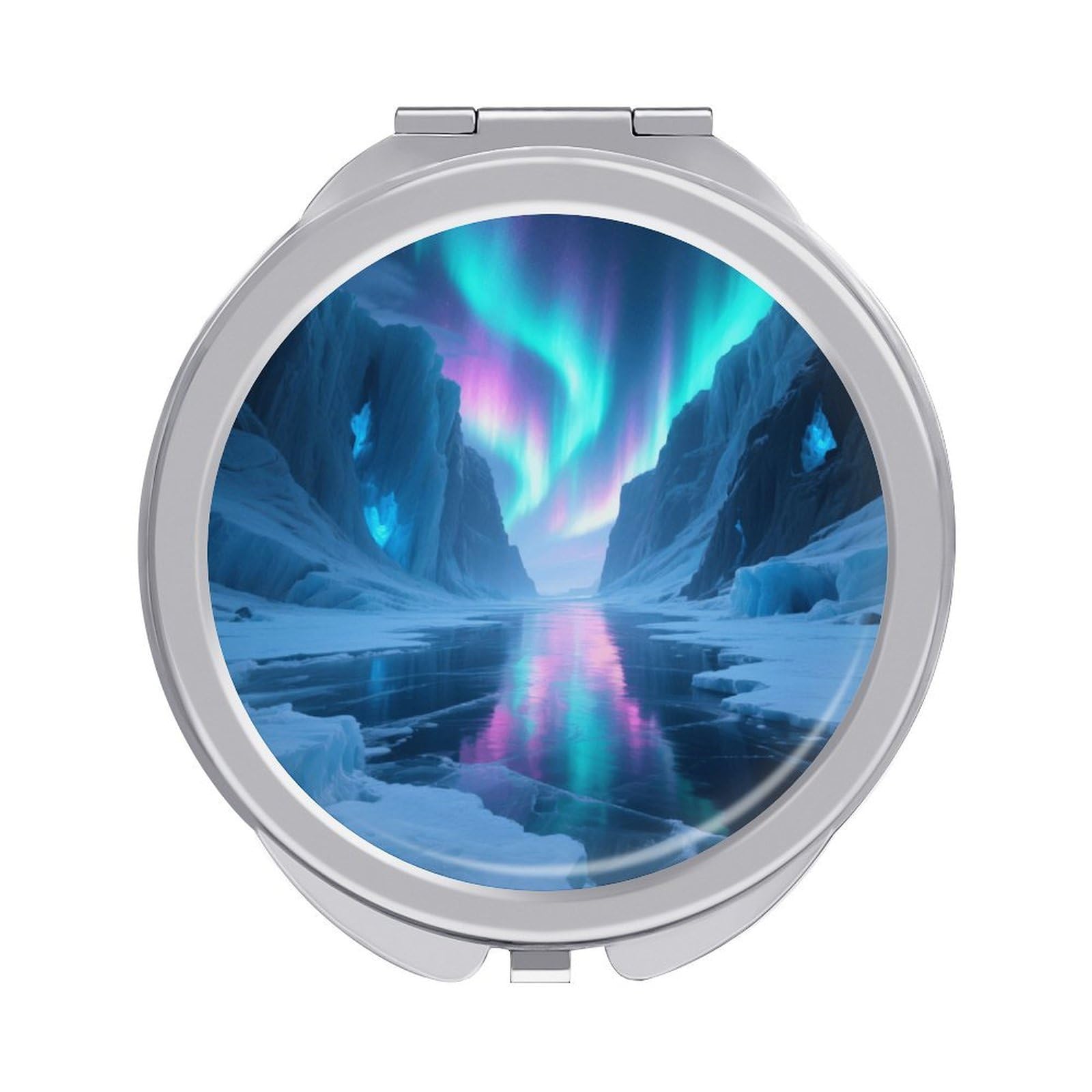 Fekiloot Style Ice Fields Covered By Aurora Travel Makeup Mirror Handheld Compact Mirror Portable Pocket Mirror Double-Sided 1X/2X Magnifying For Handbag And Purses