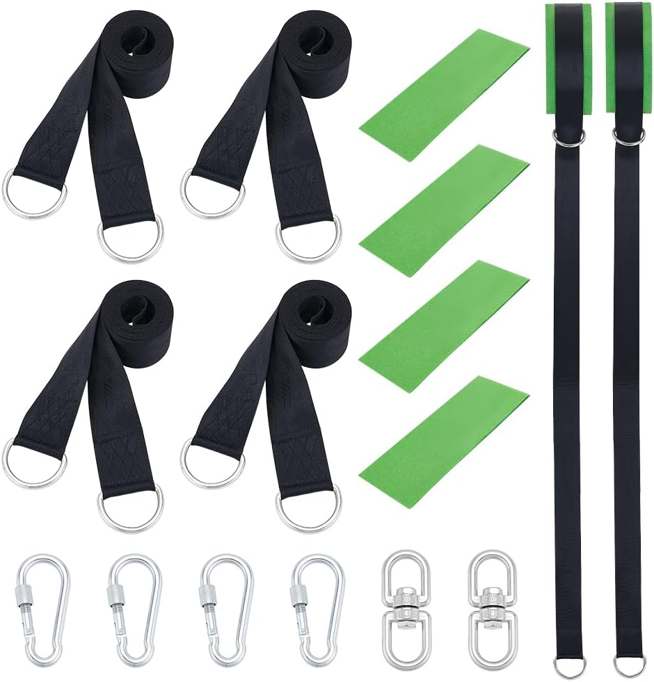 2 Sets Tree Swing Hanging Kit, 10ft Extra Long Straps with 2pc Lock Snap Carabiner Hooks and 1100 Lb Breaking Strength Heavy Duty Hammock Tree Hanging Strap for All Types of Swings