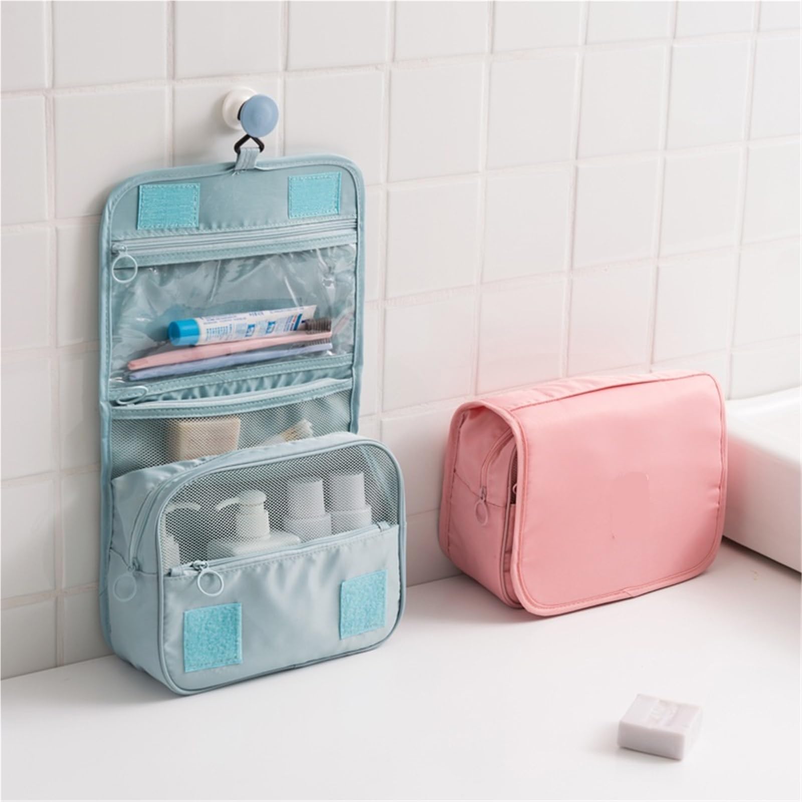 1 pz borsa da toilette appesa for viaggi d'affari portatile for il trucco for la cura della pelle di grande Per Viaggi(Beige)
