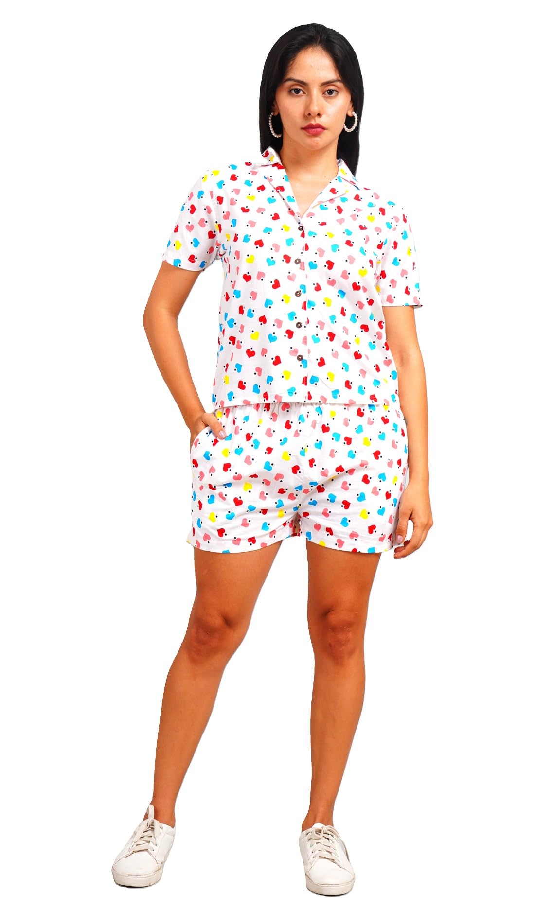 auraori Women's and Girls Cotton Printed Relaxed Night Suit Set of Top & Shorts Set II Sleepwear Set-picture-0
