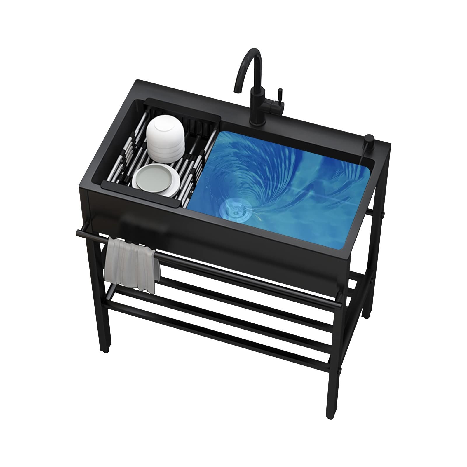 Fregadero Portatil Camping, Mueble Fregadero, Pila Lavadero, Lavadero Pila Exterior Comercial Industrial, Pila de Lavar, con Grifo de Agua fría y Caliente, para Cocina, Garaje, Restaurante