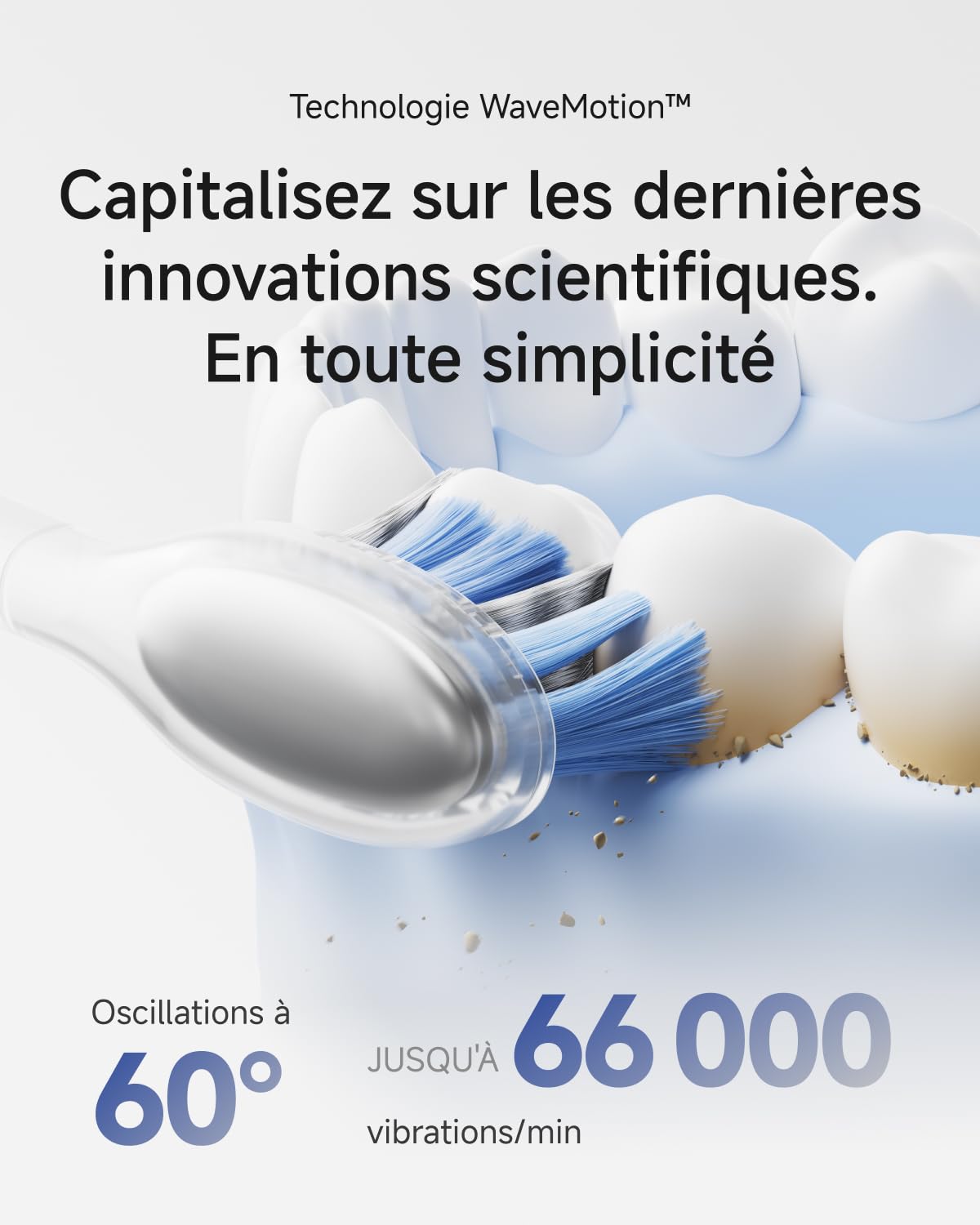 Laifen Wave Pro Brosse À Dents Électrique Technologie WaveMotion, 60° Oscillation 66 000 VPM, 70 Jours d'Autonomie, Capteur de Pression, Charge Sans Fil avec 2 Têtes Pro (Alliage d'aluminium Argenté)