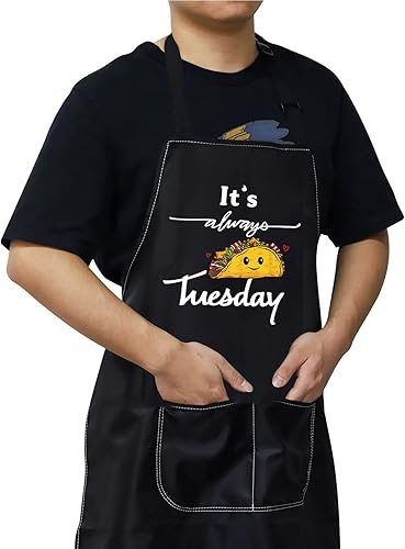 Miniatura 6 de BWWKTOP Delantal de cocina para taco, para amantes de los tacos, regalos para amantes de los tacos "It's Always Tuesday" con bolsillos