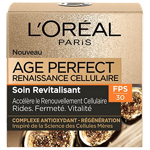 L’Oréal Paris – Crème de Jour FPS 30 Age Perfect Renaissance Cellulaire – Soin Revitalisant Rides, Fermeté & Vitalité – Au Complexe Antioxydant Protecteur - Tous Types de Peaux – 50 ml