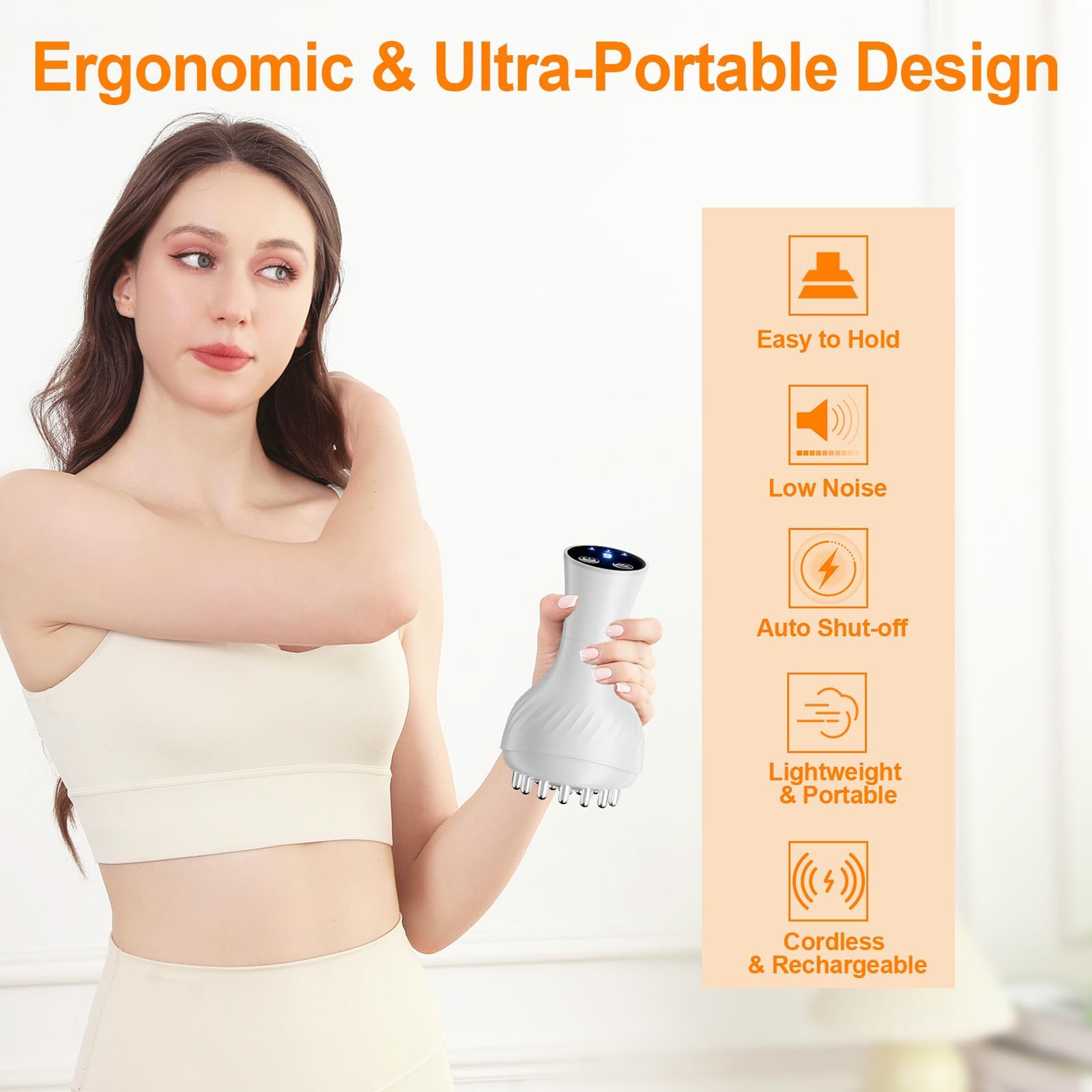 ZY ZERYEW Masajeador de drenaje linfático de mano 3 en 1 con luz roja, calor y vibración, herramienta de masaje anticelulítica inalámbrica para relajación corporal, 3 modos y 9 velocidades para