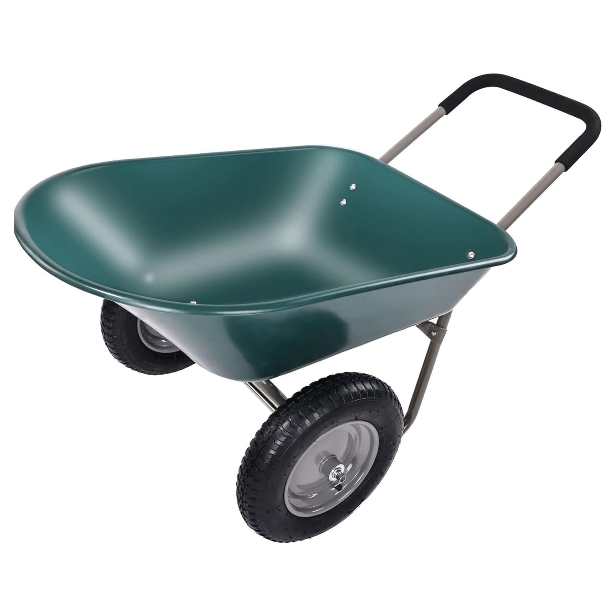 2 Wheel Gardening Utility Wheelbarrow, Yard Cart w/ Built-in Stand, Green