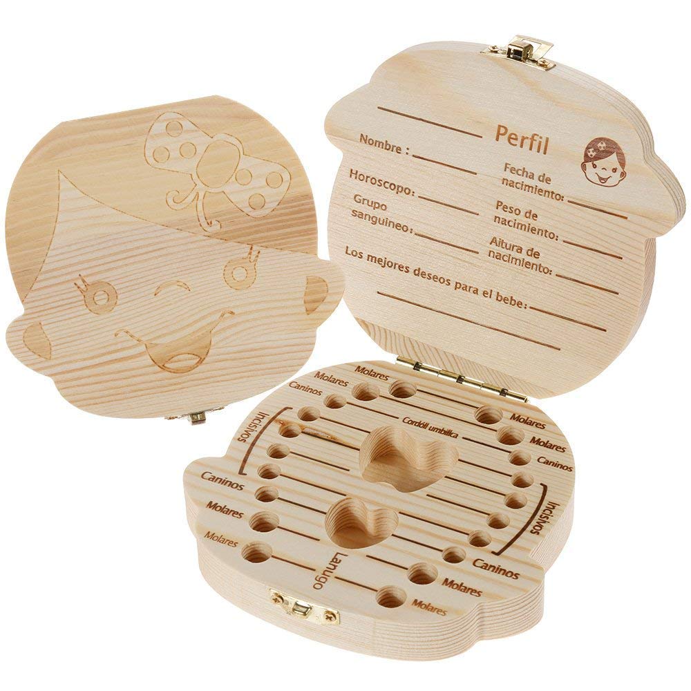 Baby Tooth Storage Box Organiser Wooden Tooth Box Keepsake Tooth Holder for Baby Birth Beautiful Newborn Gifts for Mother Baby Children
