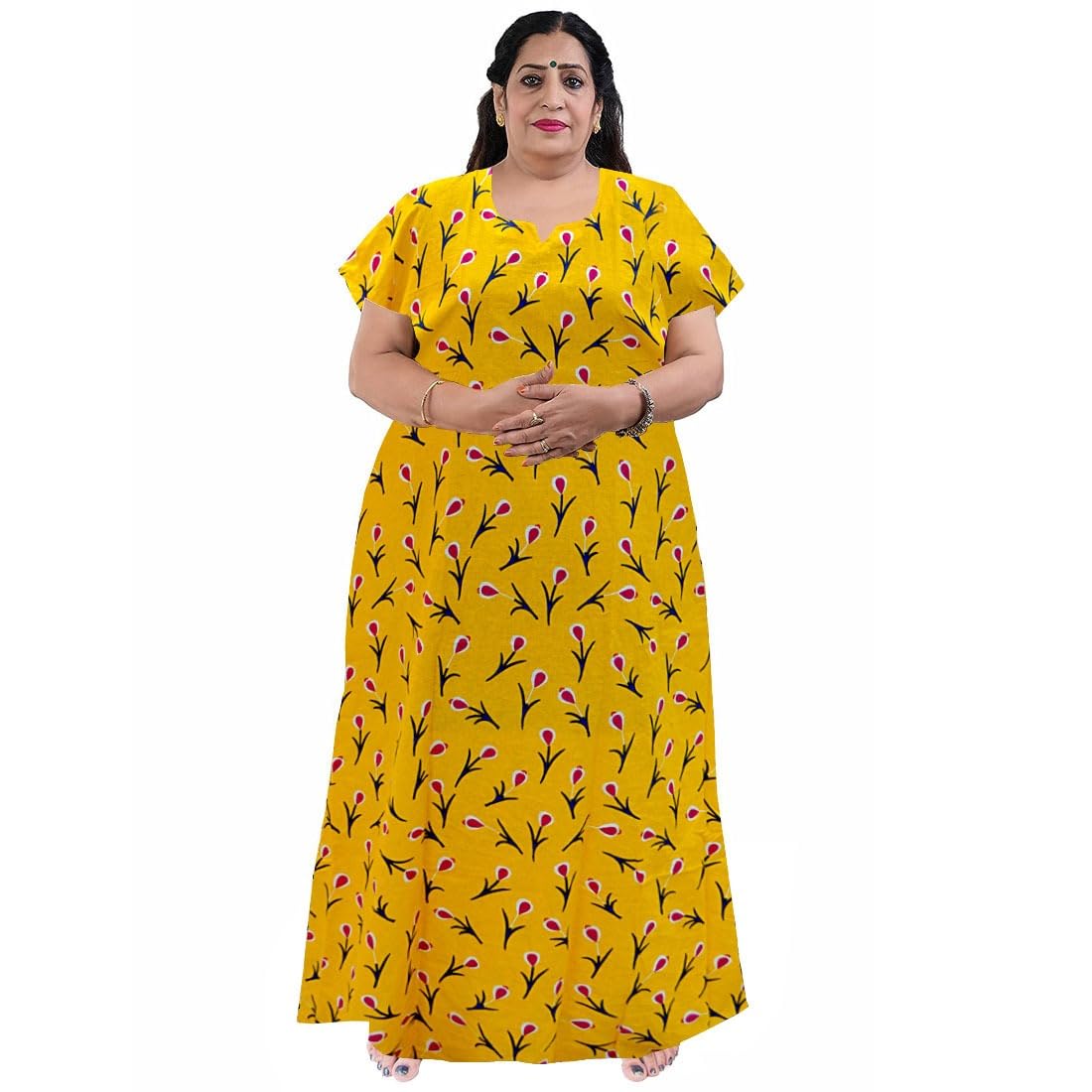 Cotton Nighty Full Length for Women, Printed Night Dress for Women-Extra Large Nighty 3XL Nighty-image-17