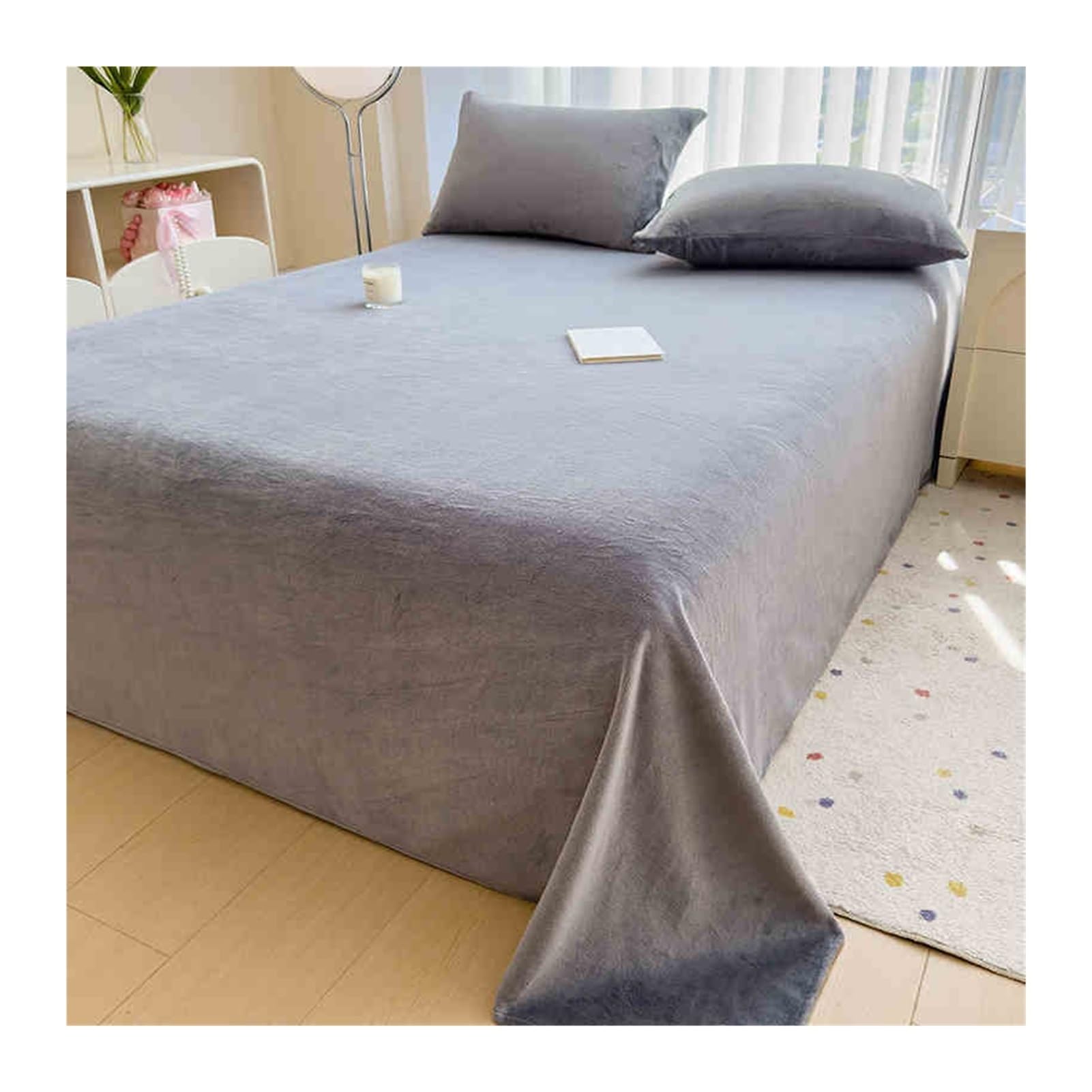 Winter Plüsch BettlakenWarm Kuschel Betttuch Flanell Laken Weich Leintuch Haustuch ohne Gummizug vielen Größen und Farben(Gray,200x230cm+48x74cm x2)