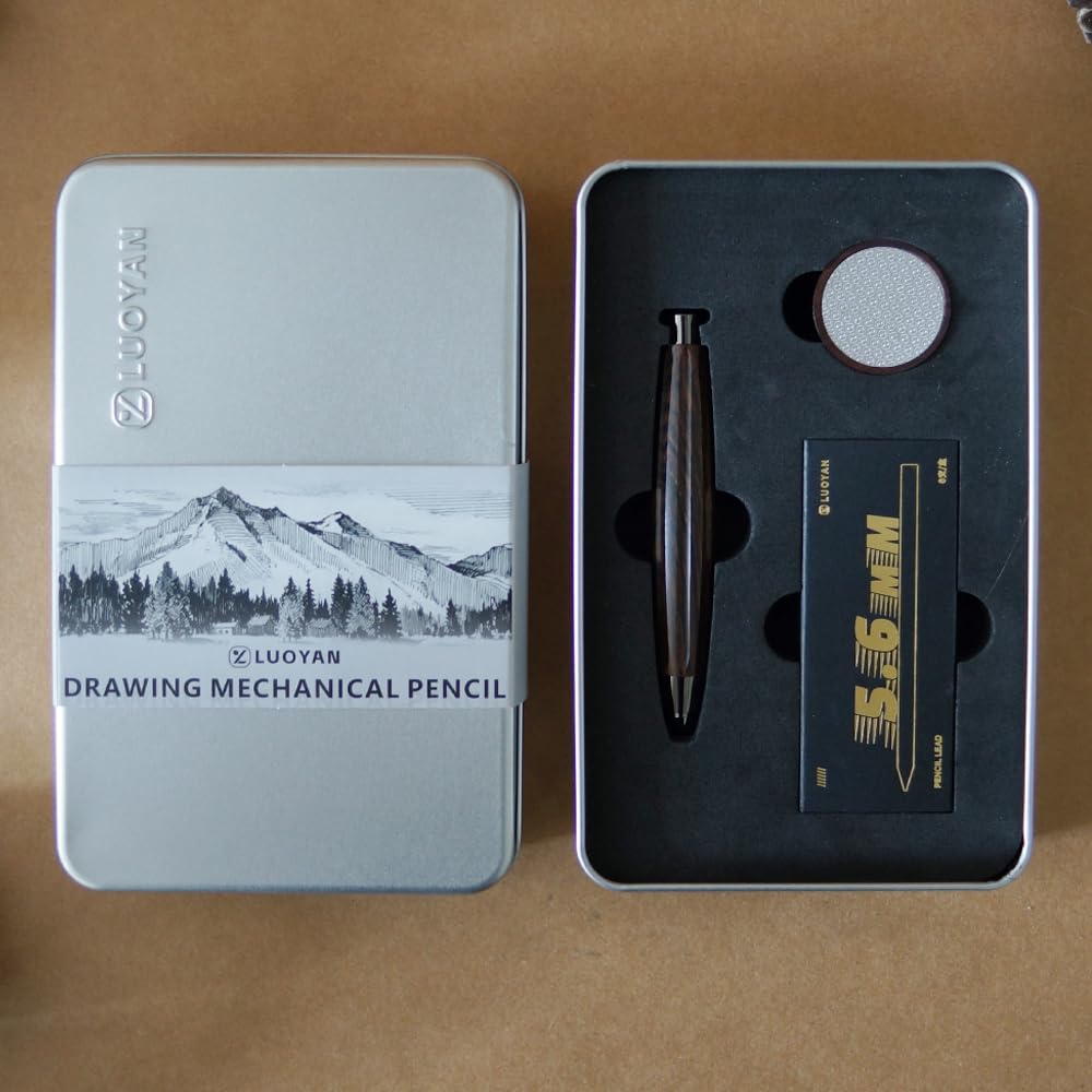 Rosewood Clutch-Bleistift, 5,6 mm, Minenhalter, Geschenk-Set mit Spitzer und Box mit Minen, molliger, achteckiger Schaft aus Holz, Skizzier- und Zeichenstift für Künstler (rotes Rosenholz, achteckiger