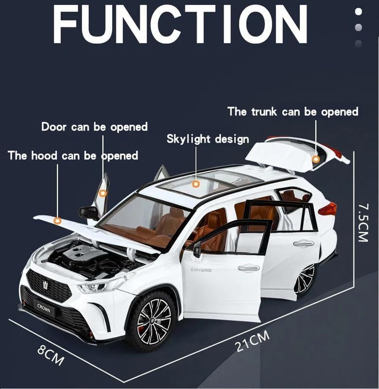 Image of DEOXY 1 /24 Crown Kluger Model Car, Zinc Alloy Pull Back Toy car with Sound and Light for Kids Boy Girl Gift (Highlander White)