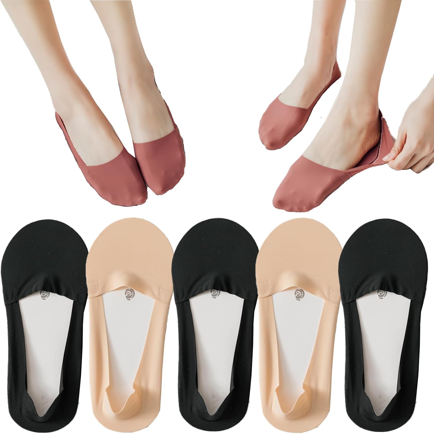 5 Pairs Low Cut No Show Socks, Invisible Ice Silk Socks for Womens Sock