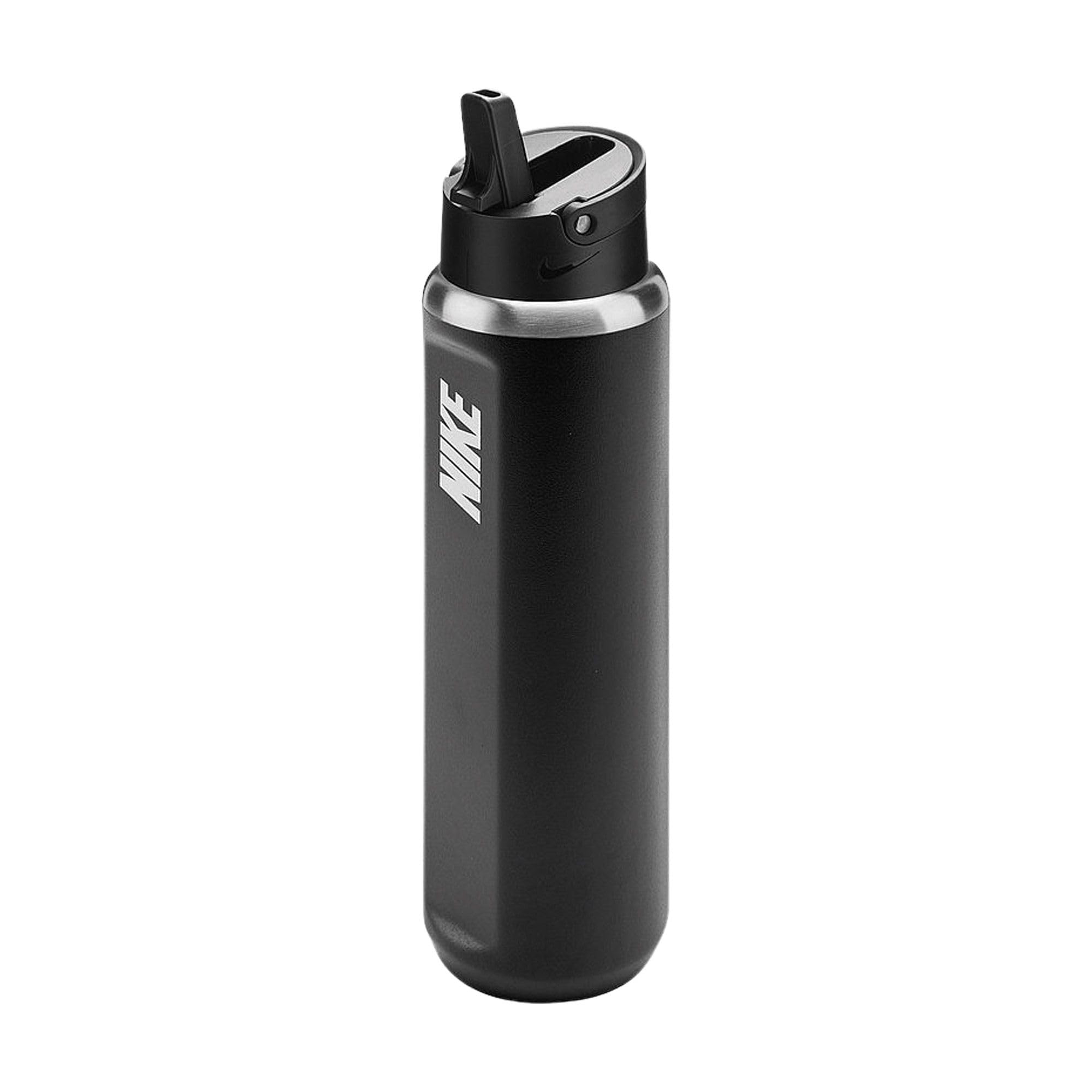Nike SS Recharge Straw Bottle 24oz 709 ml Acero Inoxidable Botella Deporte Entrenamiento Fitness con Pajita Negro/​Negro/​Blanco