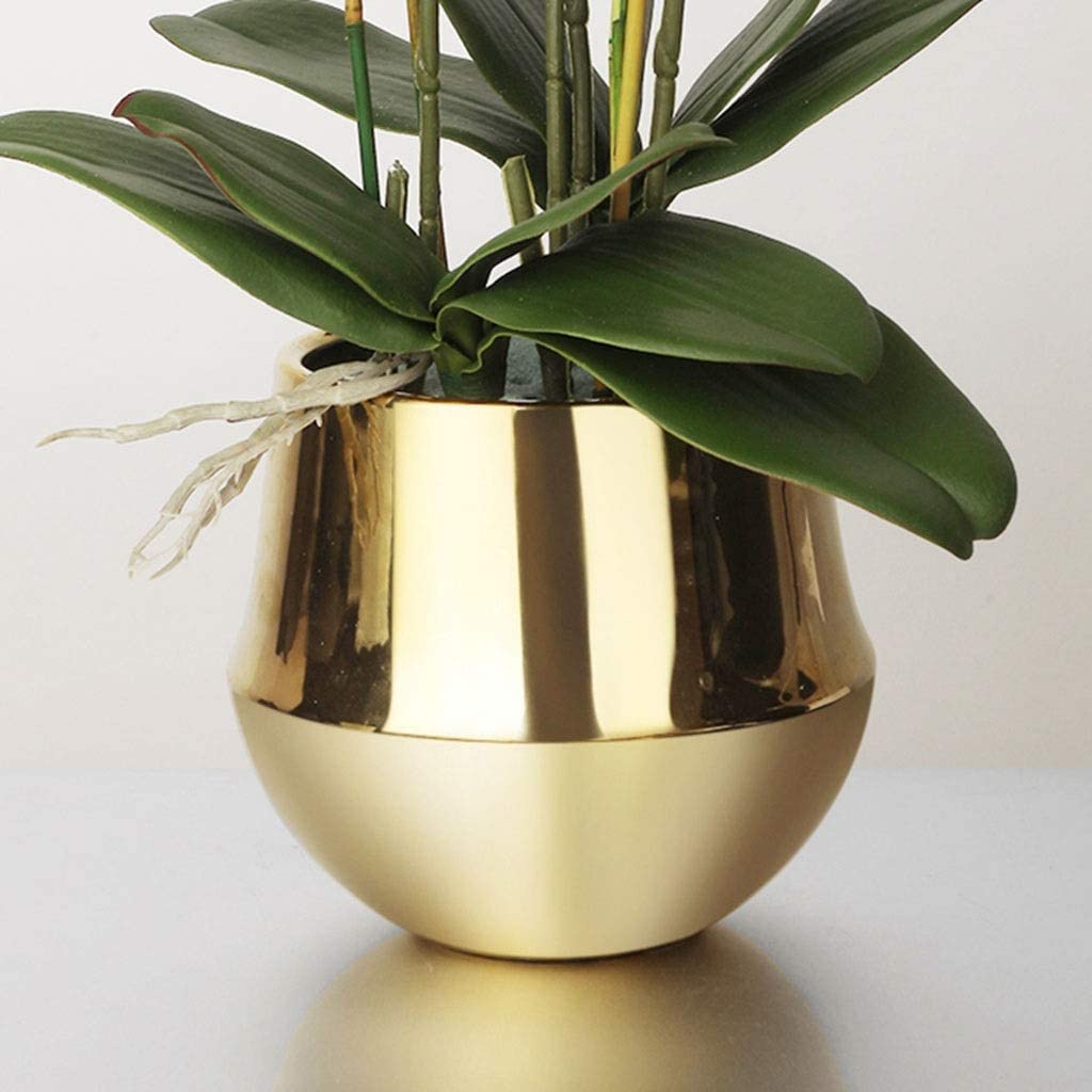Sztuczne orchidee, poliuretanowe sztuczne kwiaty falenopsis, bonsai, porcelanowy złoty wazon, realistyczny design