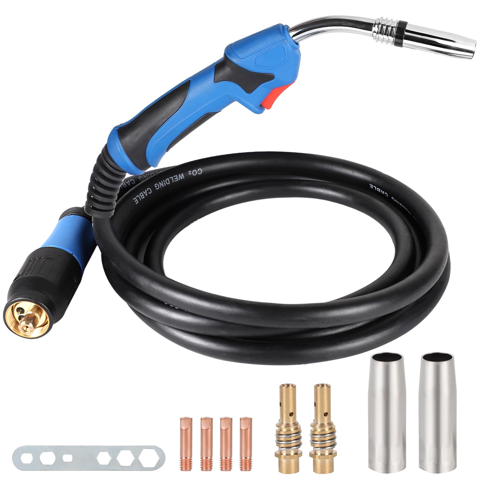 SWAWIS 4M Schlauchpaket Schutzgas MB 25KD MIG/MAG Schweißbrenner Euro Zentralanschluss Leicht Flexibel Kopf für Schutzgas Schweißgerät CO² Schweißen mit 8 stk Verschleißteile Set