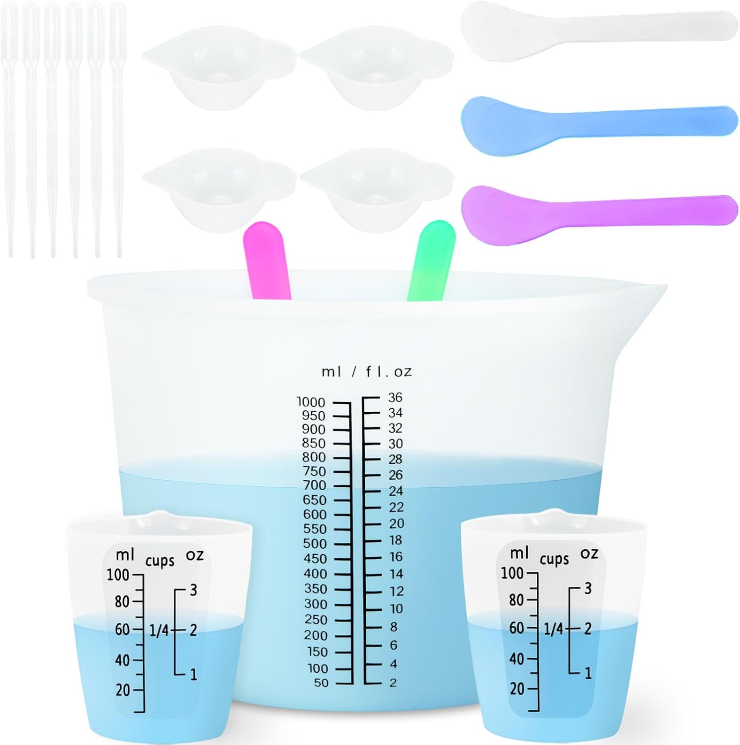 Creahaus 1000ML Large Silicone Measuring Cups for Resin, Easy to Read