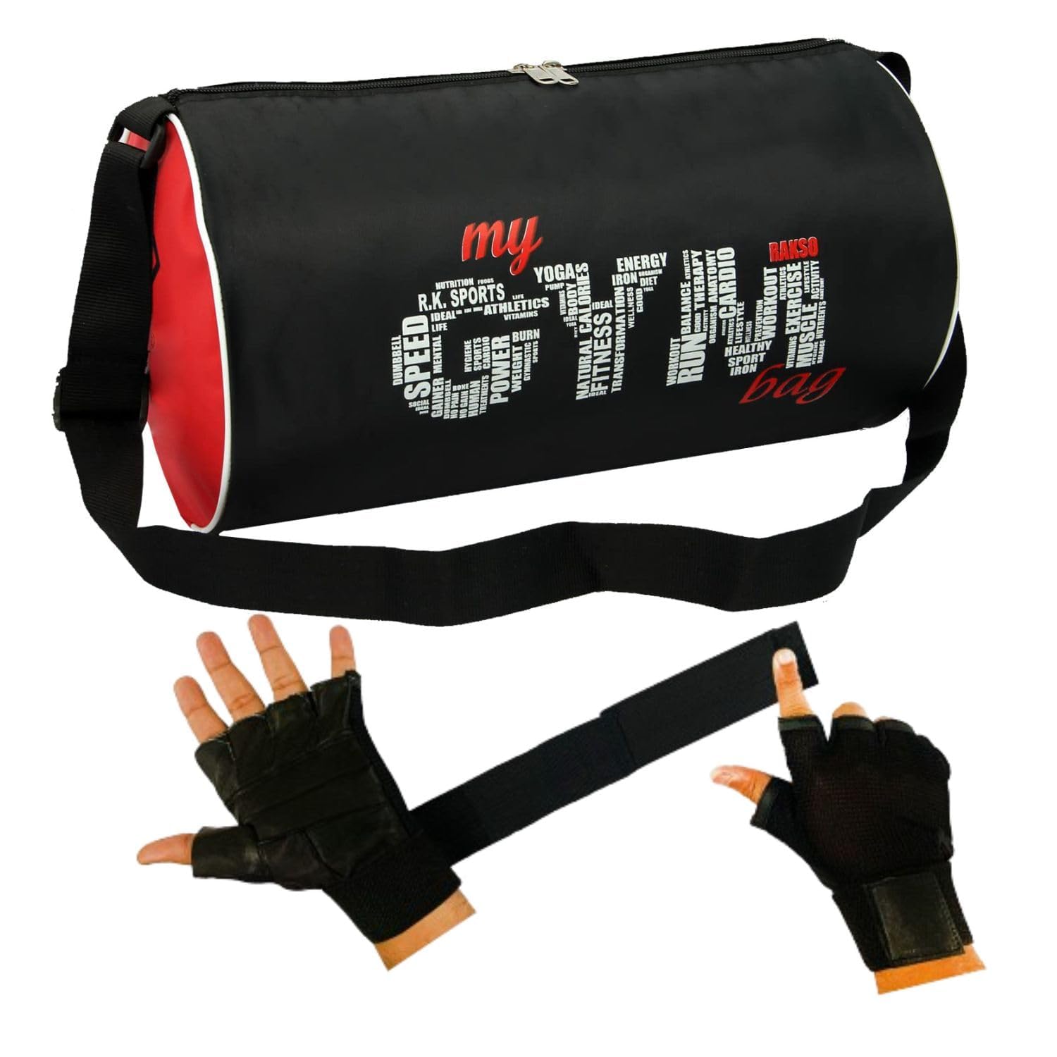Duffle Gym Bag Combo of Polyester Gym Bag with Compartment| Black Gym Gloves| Gym Bag|Hand Gloves for Men 's & Women for Daily Exercise|Gym kit for Men and Women (Red)-image-49