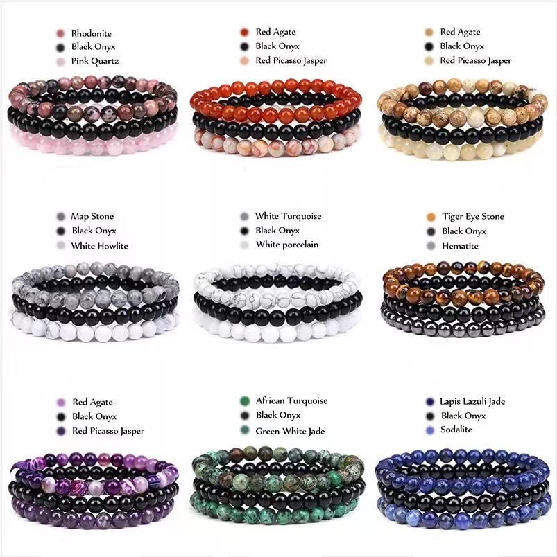 Caiyao 3Pcs 8mm Natural Semi-Precious Gemstones Beaded Bracelets for Women Men Healing Energy Crystal Reiki Stone Bracelet Stretch Round Beaded Elastic Bracelets Unisex Jewelry Gifts4