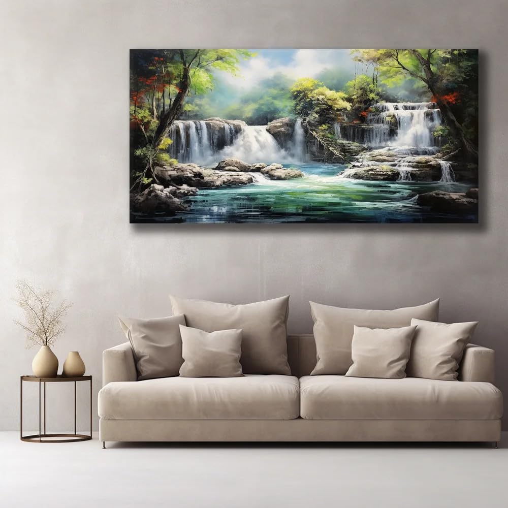 GKUVBF Toile imprimée représentant un paysage paisible de cascade en forêt - Décoration pour salon, chambre moderne ou cuisine (30x60cm/cadre intérieur)