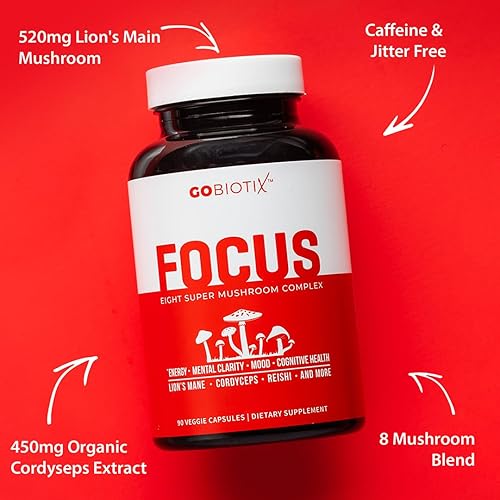 Miniatura 2 de GOBIOTIX Focus Lions Mane Supplement - Complejo de hongos - Vitaminas adaptógenas nootrópicas - Memoria, claridad, energía, apoyo inmunológico,