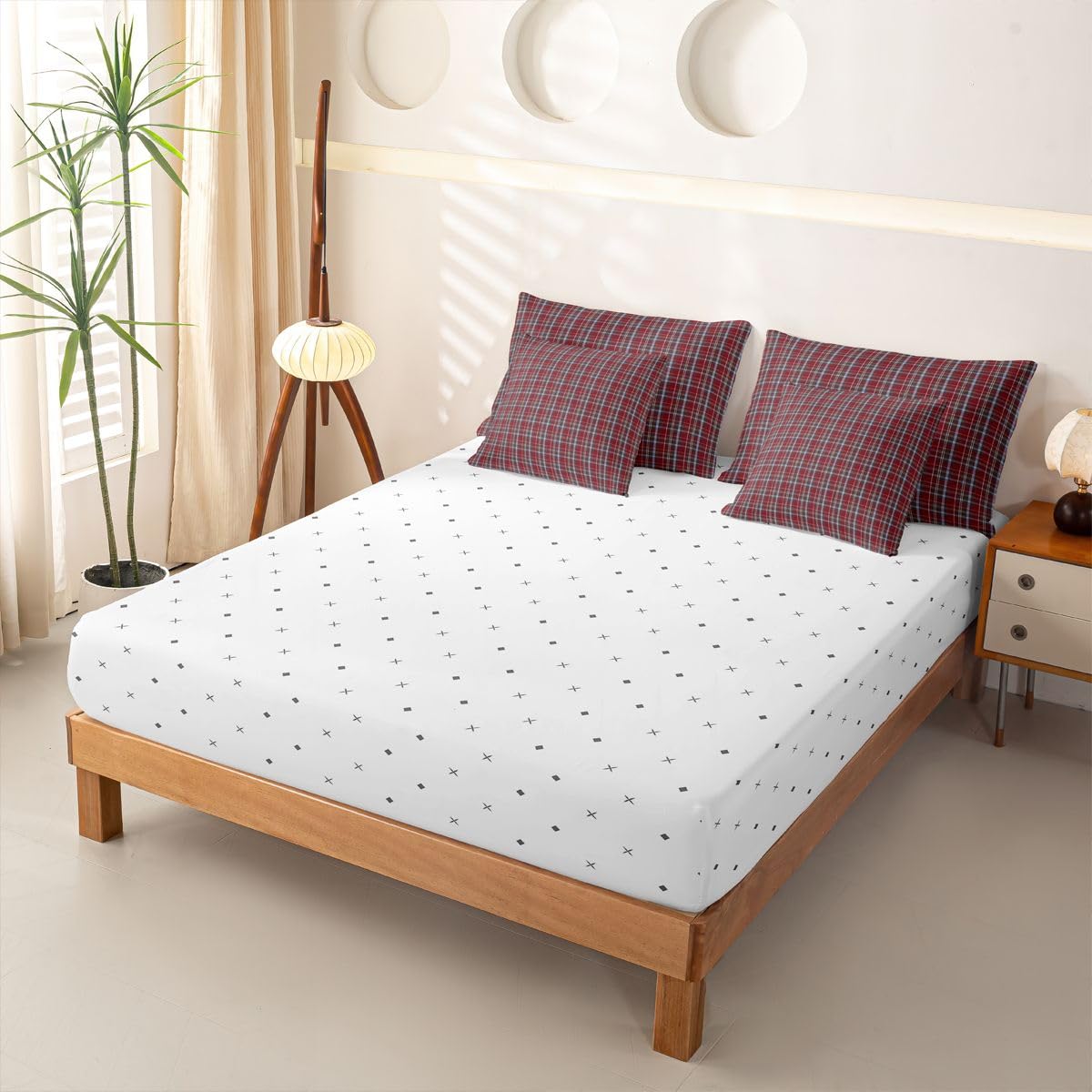 Loussiesd Set completo di biancheria da letto con copripiumino, lenzuola, federe, federe, 7 pezzi, colore: rosso