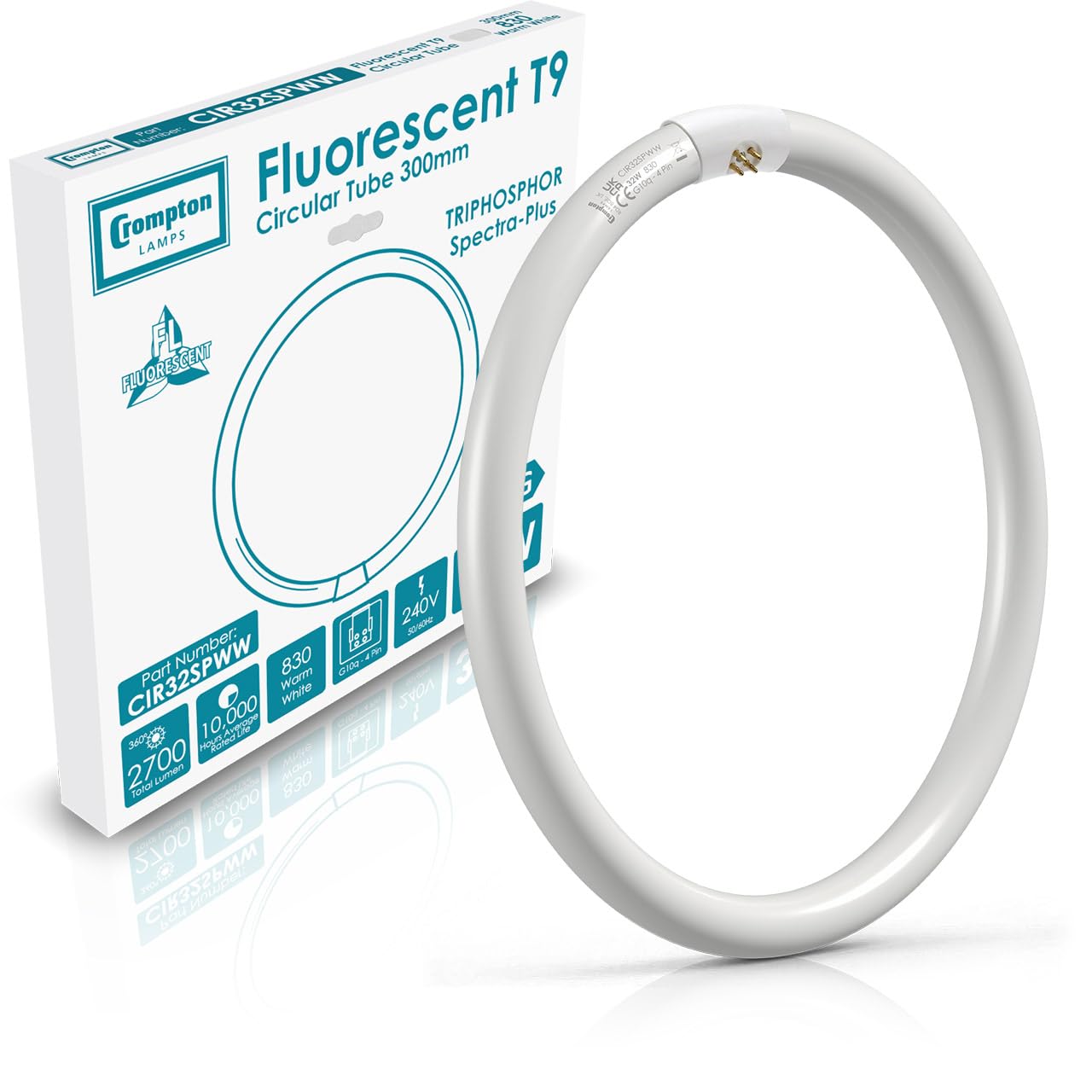 Crompton Lamps 32W T9 Fluorescent Circular 4 Pin Light Bulbs Warm White 3000K Energy Efficient Tube from B&Q