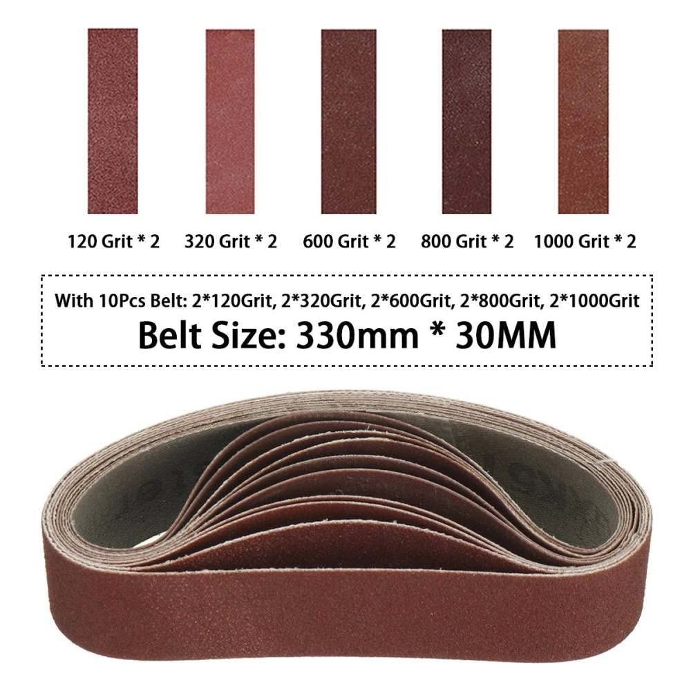 10 Uds bandas de lijado 330x30mm 120/320/600/800/1000 grano surtido Metal pulido bandas de aluminio pulidora lijadora de óxido,H