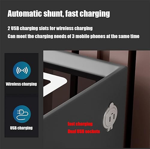 Miniatura 5 de Mesita de noche con cajón de bloqueo de huellas dactilares, inteligente con carga inalámbrica2 puertos USB y luces LED, mesa auxiliar con altavoz